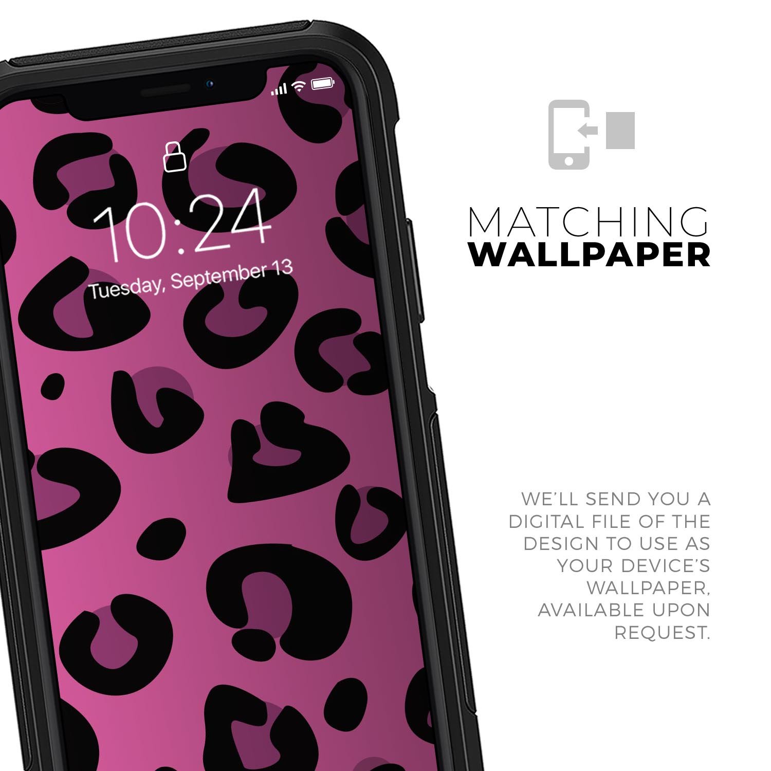 Pink Vector Cheetah Print Skin Kit for iPhone OtterBox cases, showcasing a vibrant cheetah pattern on a sleek surface.