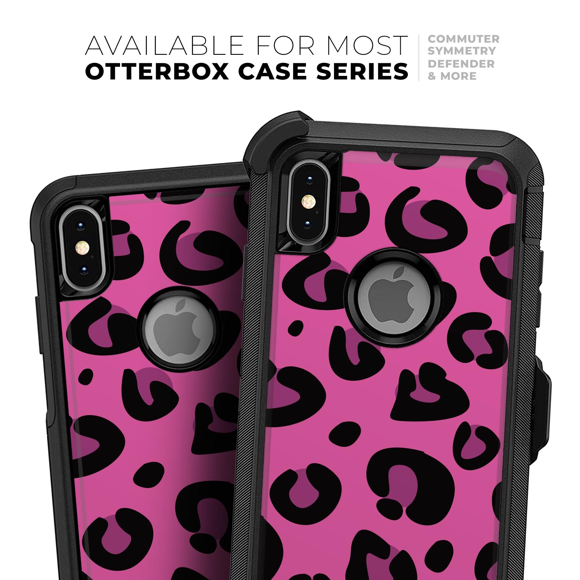 Pink Vector Cheetah Print Skin Kit for iPhone OtterBox cases, showcasing a vibrant cheetah pattern on a sleek surface.