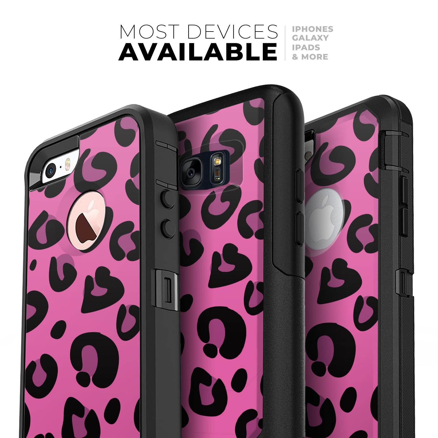 Pink Vector Cheetah Print Skin Kit for iPhone OtterBox cases, showcasing a vibrant cheetah pattern on a sleek surface.