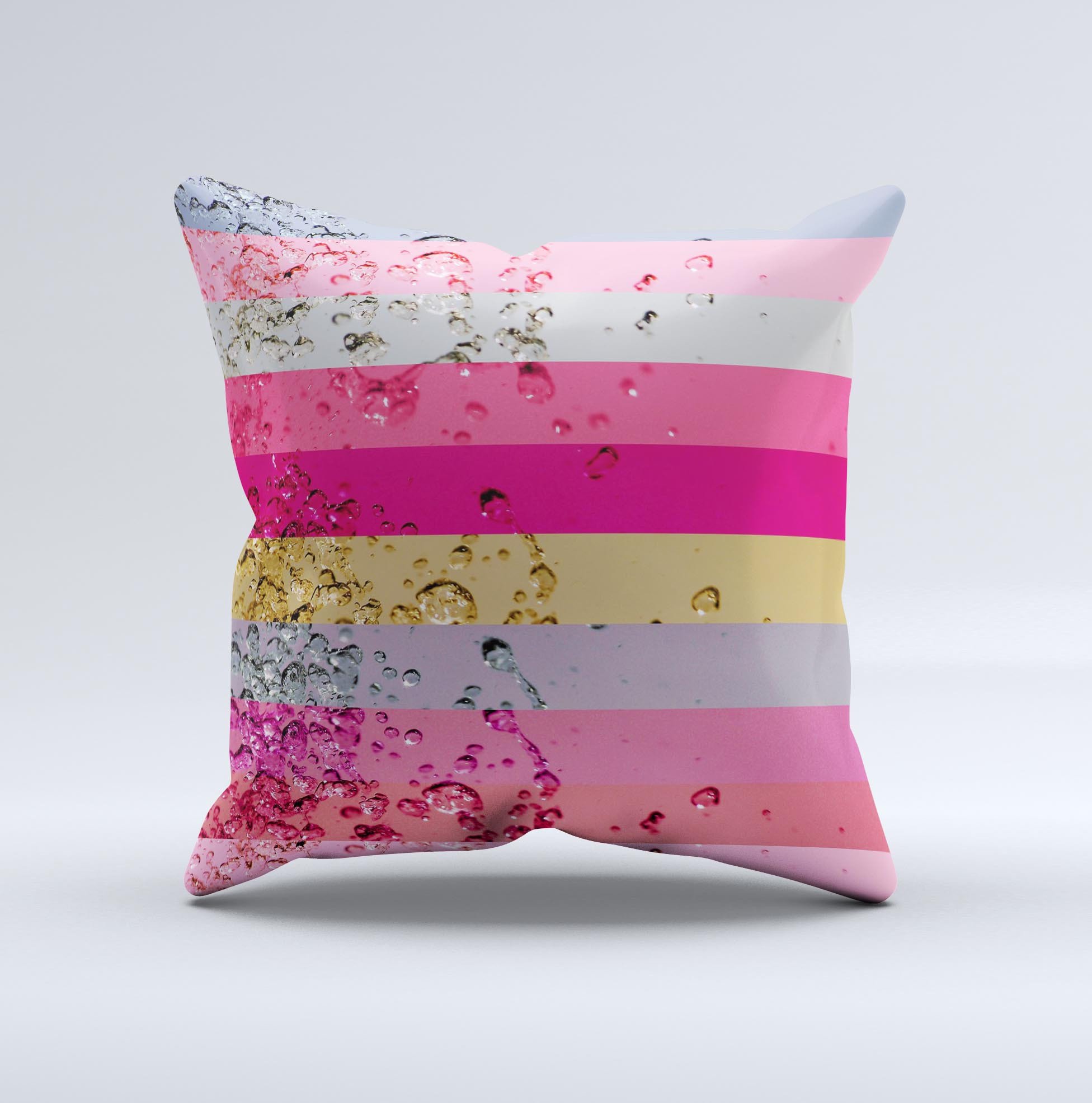 Pink Water Stripes Ink-Fuzed Decorative Throw Pillow showcasing vibrant colors and unique design, perfect for home decor.