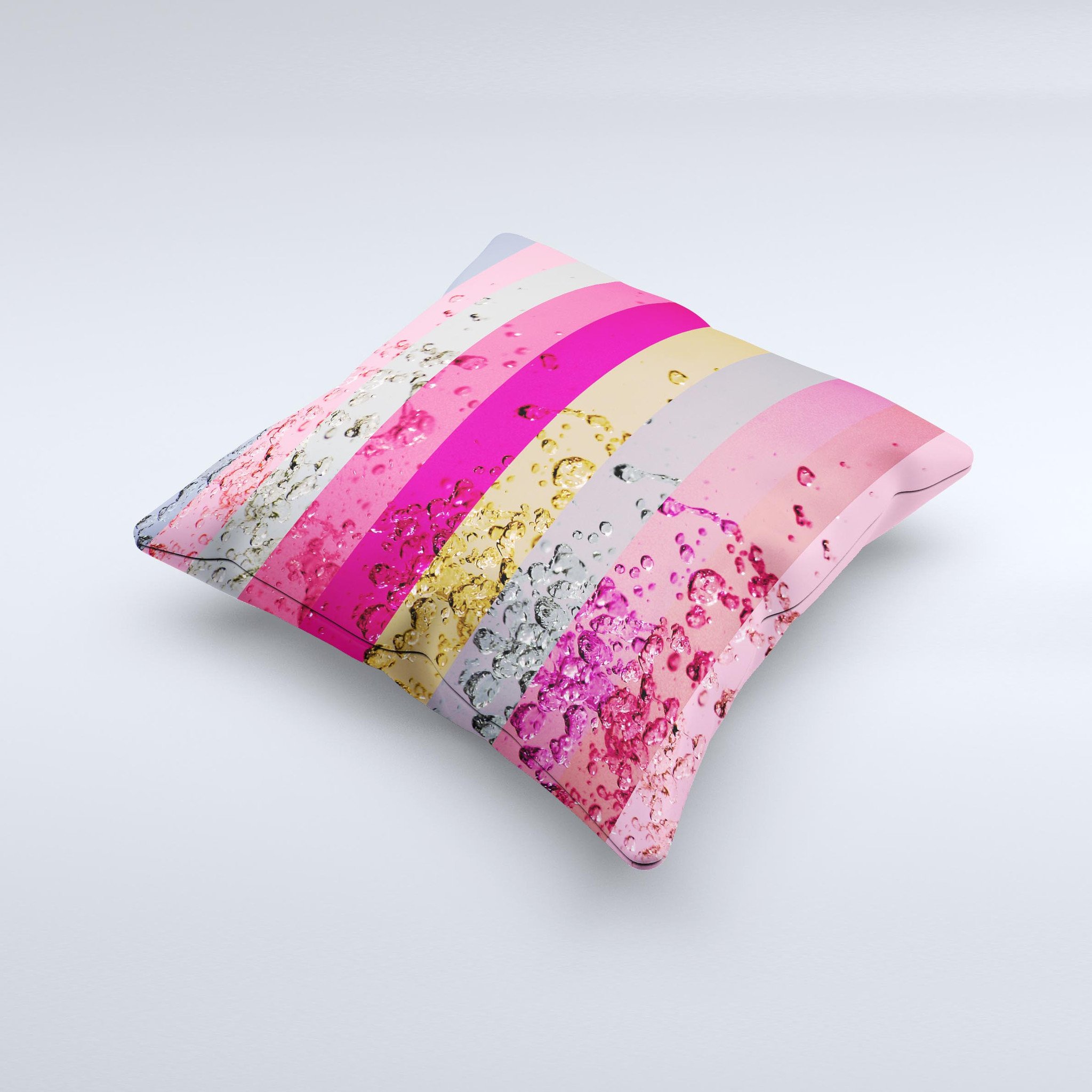 Pink Water Stripes Ink-Fuzed Decorative Throw Pillow showcasing vibrant colors and unique design, perfect for home decor.