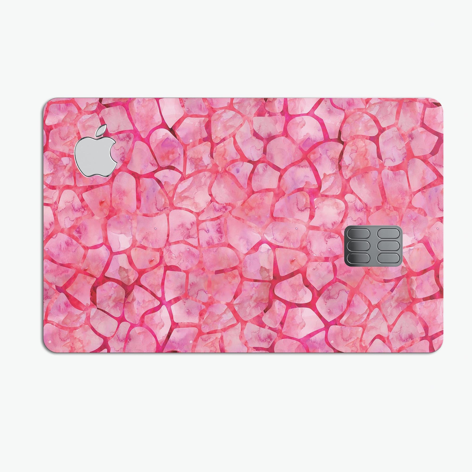 Pink Watercolor Giraffe Pattern decal skin for Apple Card, showcasing vibrant colors and unique design.