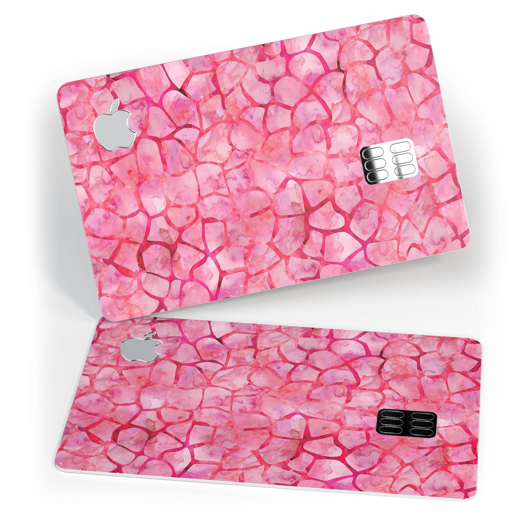 Pink Watercolor Giraffe Pattern decal skin for Apple Card, showcasing vibrant colors and unique design.