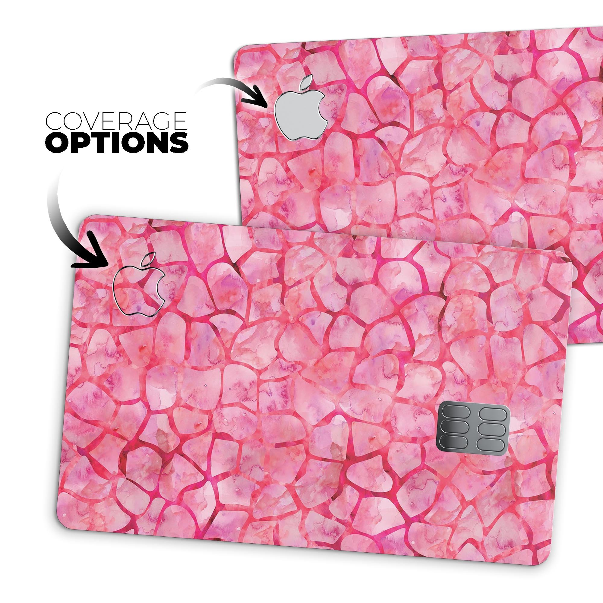 Pink Watercolor Giraffe Pattern decal skin for Apple Card, showcasing vibrant colors and unique design.