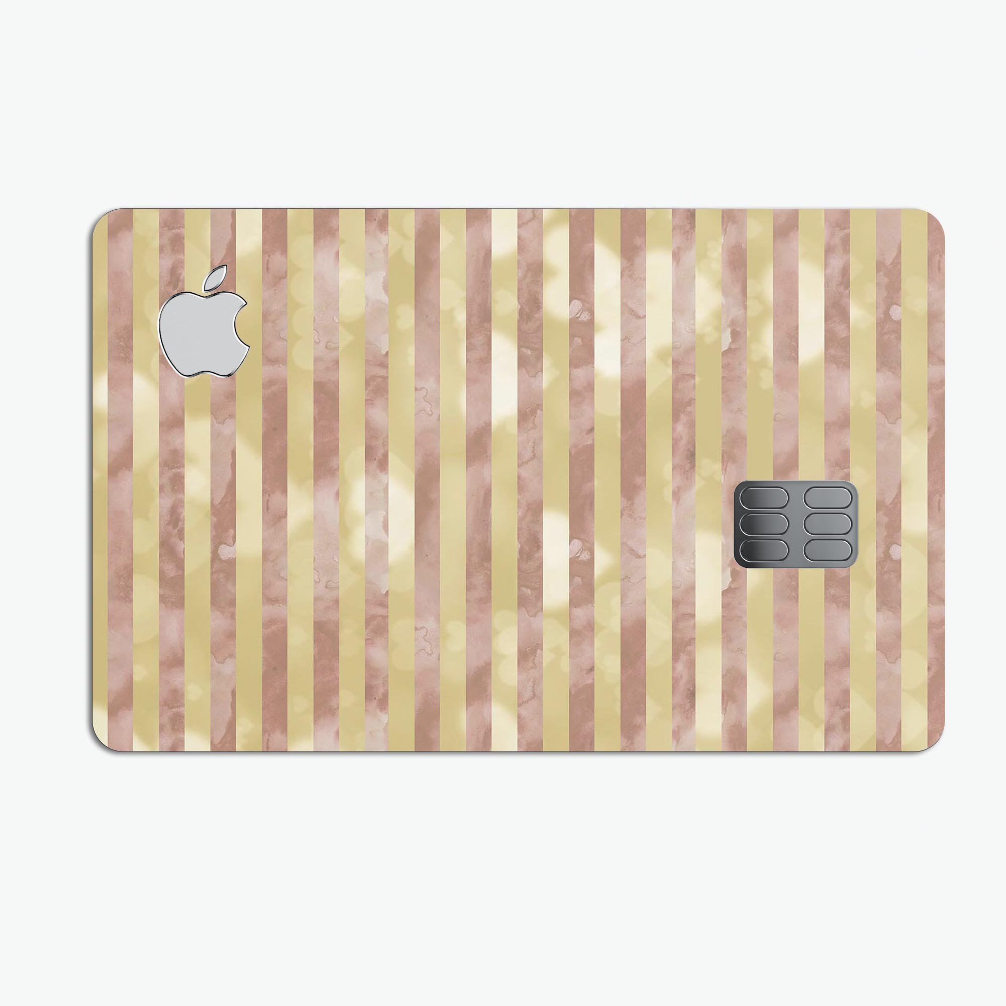 Pink Watercolor Grunge decal with gold stripes designed for Apple Card, showcasing a stylish and protective finish.