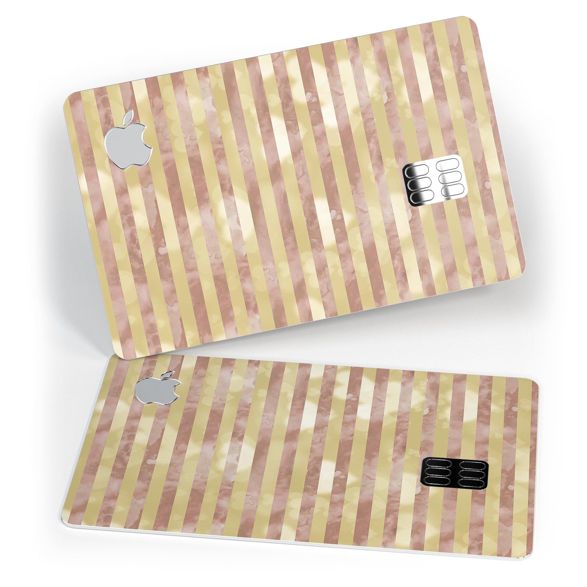 Pink Watercolor Grunge decal with gold stripes designed for Apple Card, showcasing a stylish and protective finish.