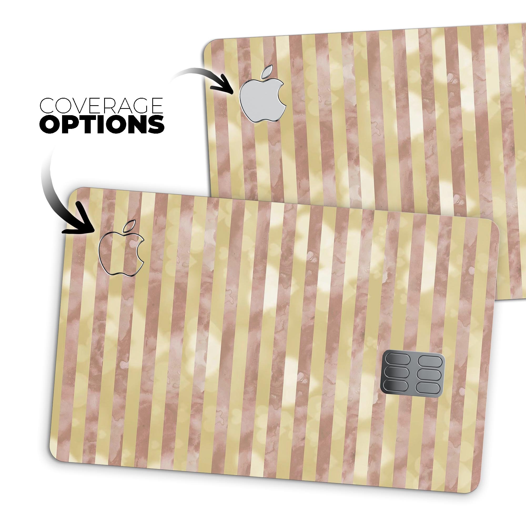 Pink Watercolor Grunge decal with gold stripes designed for Apple Card, showcasing a stylish and protective finish.