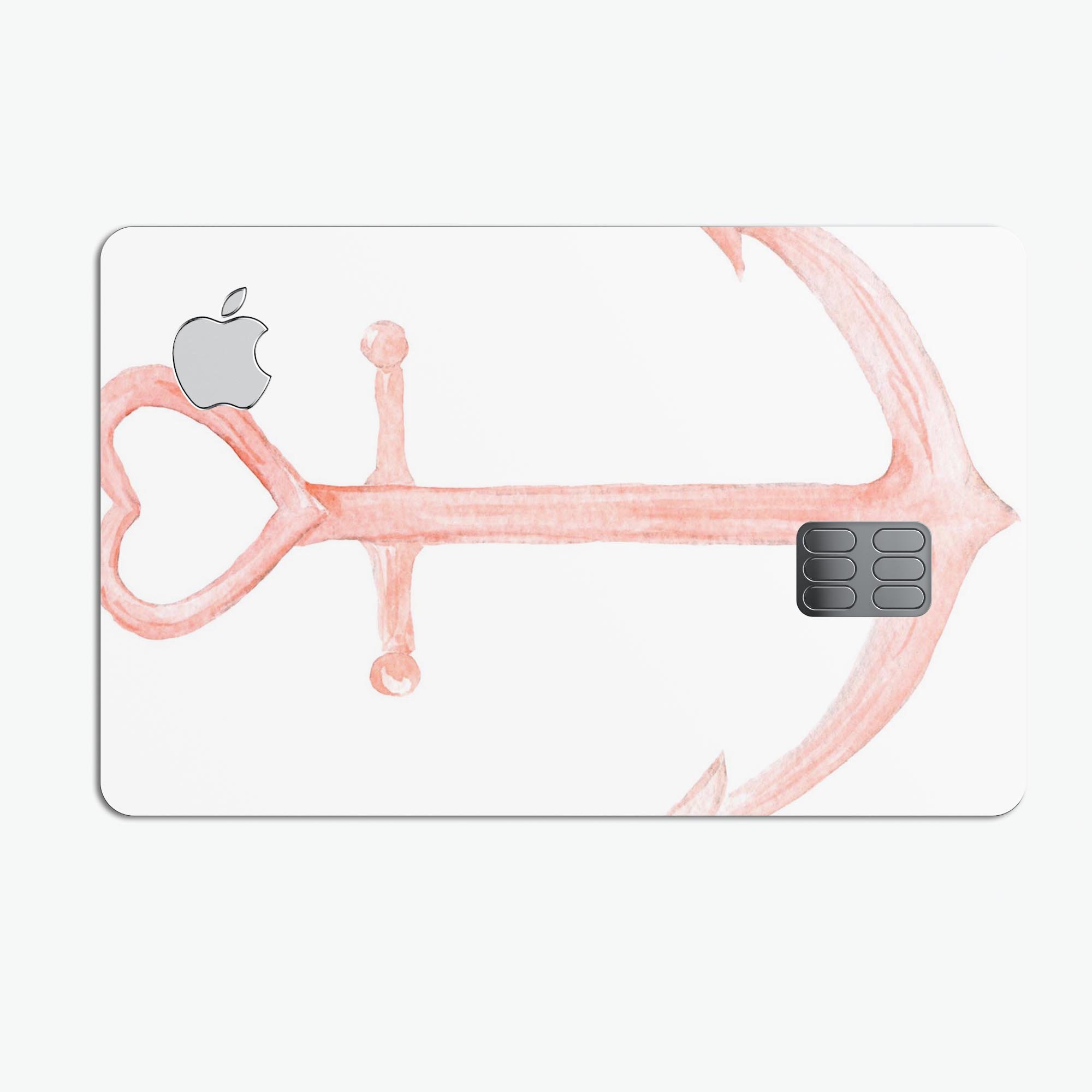 Pink Watercolor Heart Anchor decal skin for Apple Card, showcasing vibrant colors and a stylish design.