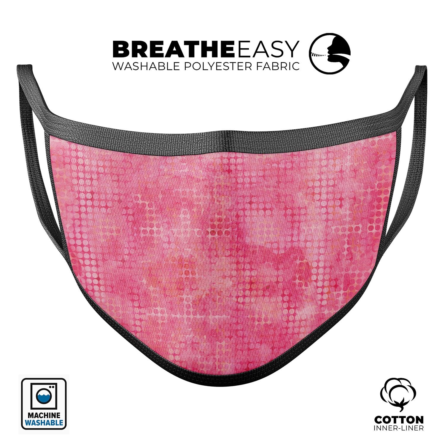 Pink Watercolor Polka Dots mouth cover, showcasing a stylish design with adjustable ear loops for a comfortable fit.