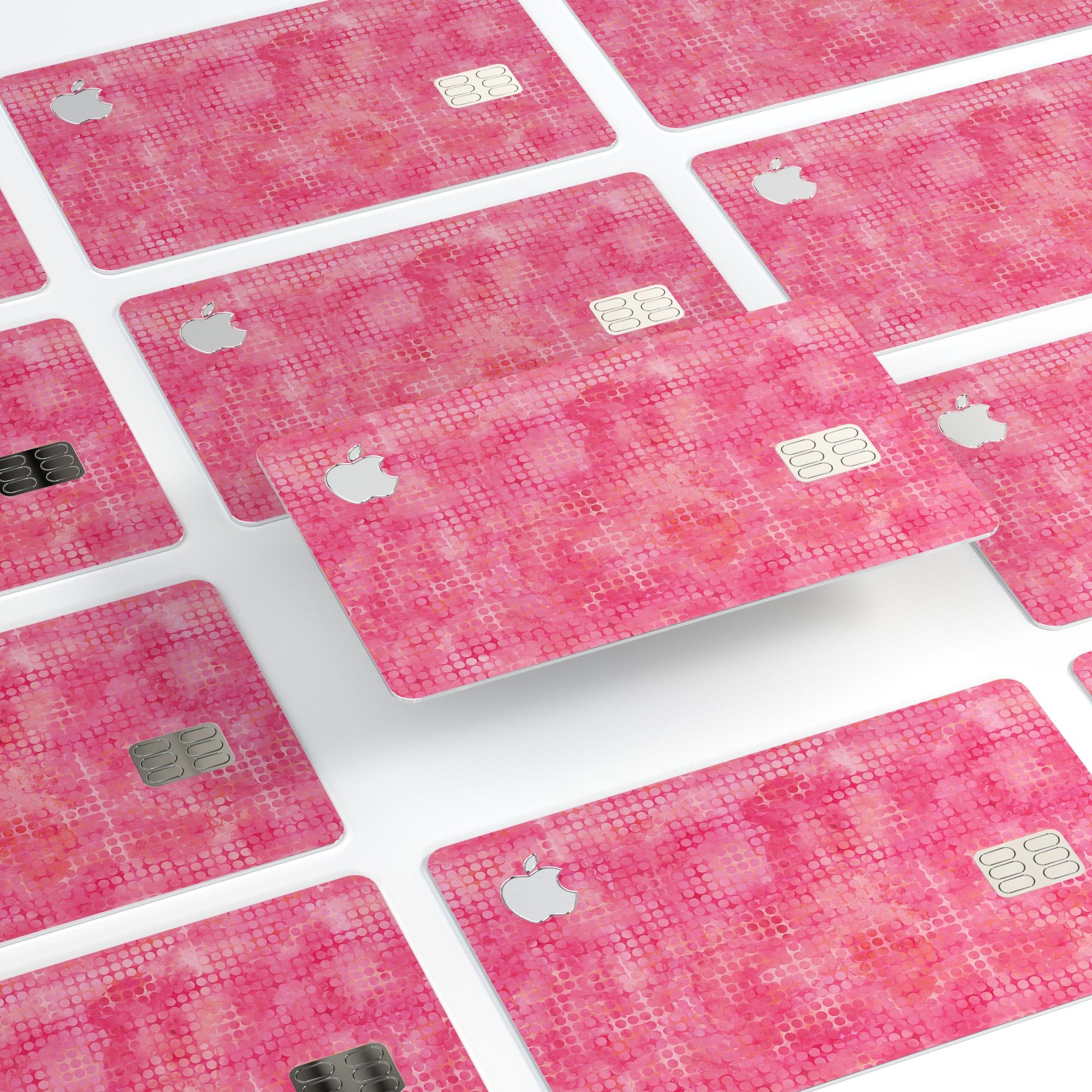 Pink Watercolor Polka Dots decal skin for Apple Card, showcasing vibrant colors and polka dot design.