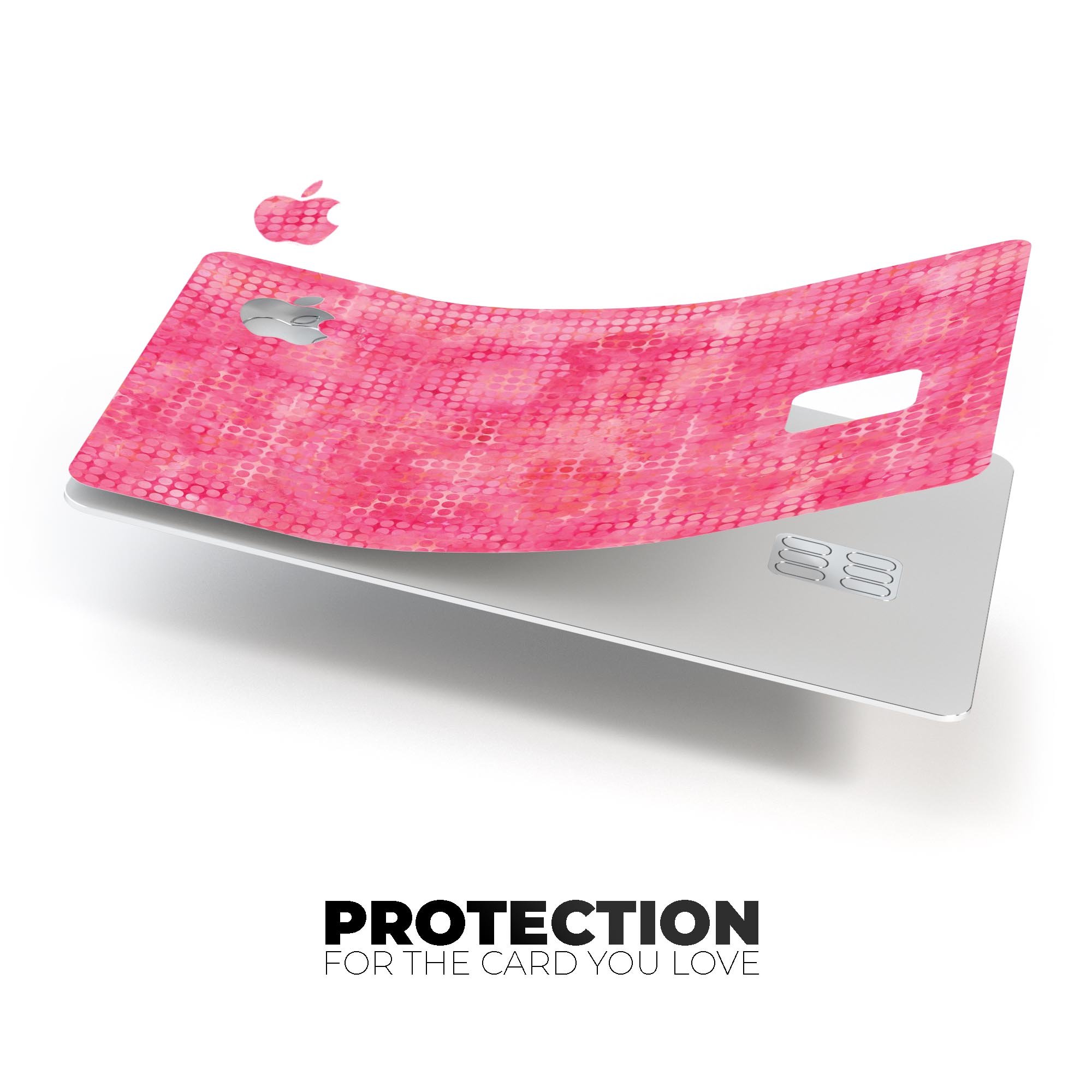 Pink Watercolor Polka Dots decal skin for Apple Card, showcasing vibrant colors and polka dot design.