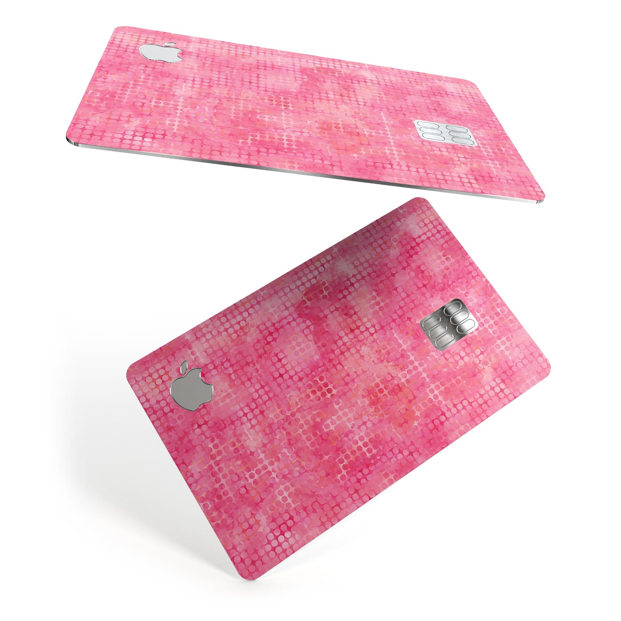 Pink Watercolor Polka Dots decal skin for Apple Card, showcasing vibrant colors and polka dot design.