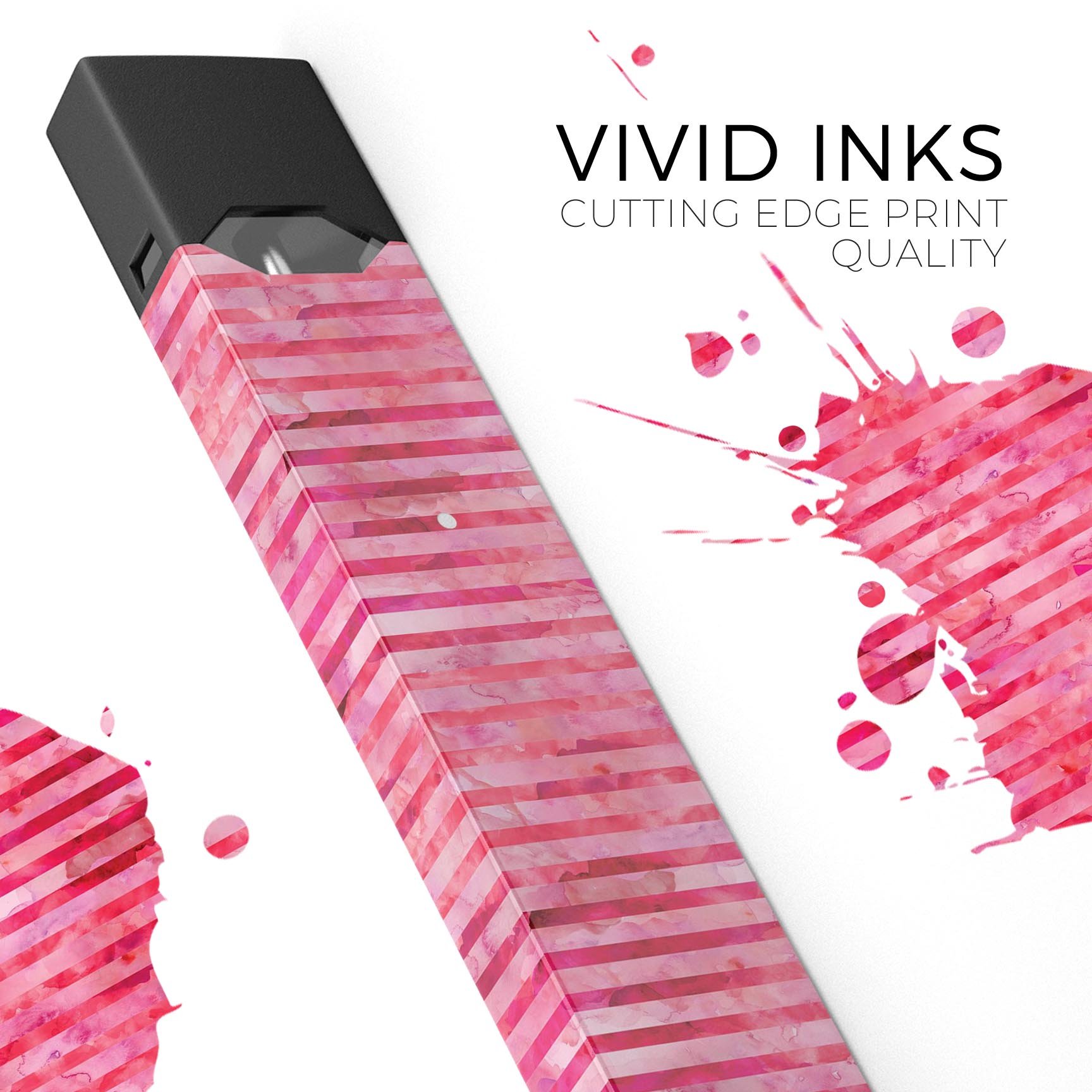 Pink Watercolor Stripes skin-wrap sticker designed for JUUL vaping device, showcasing vibrant colors and a stylish design.