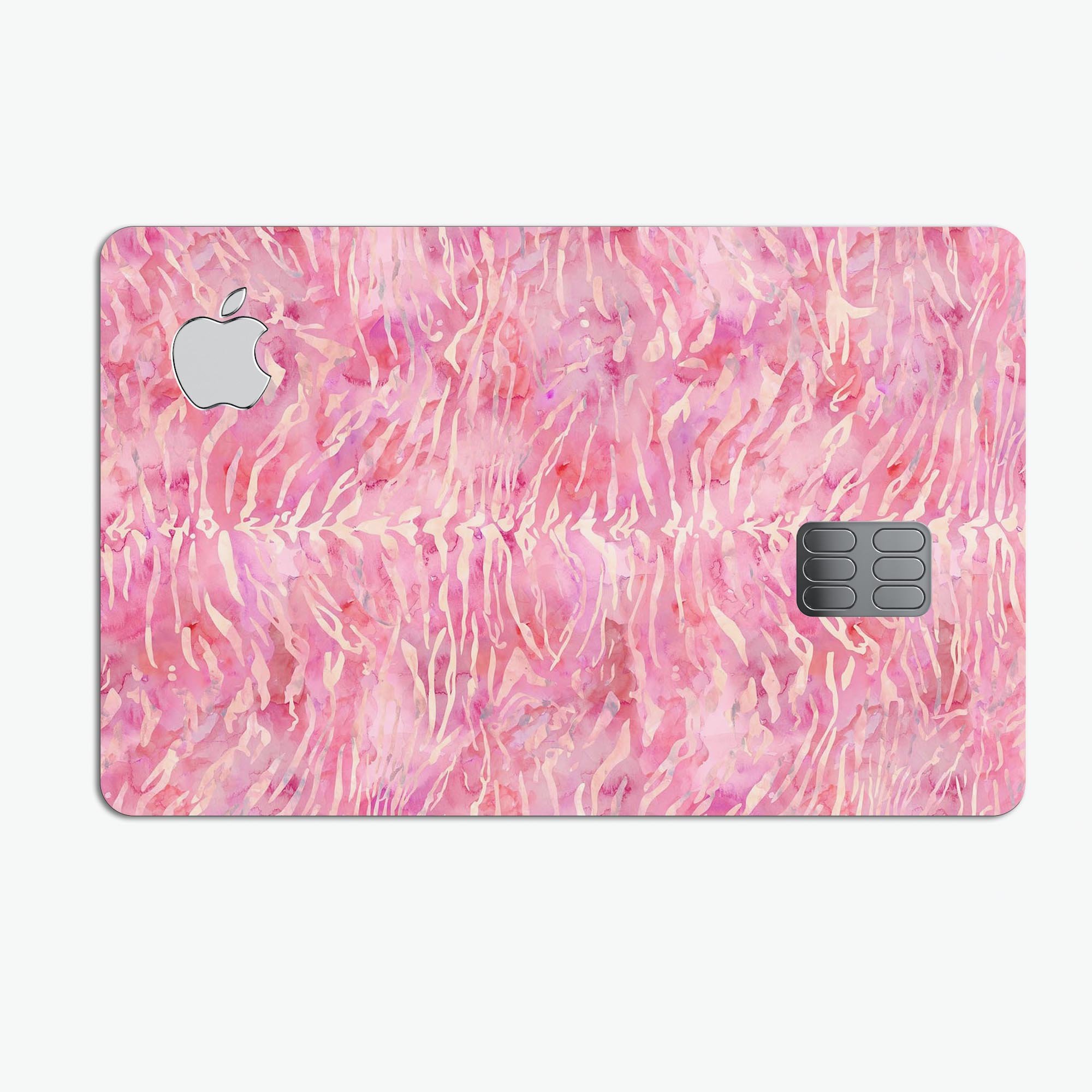 Pink Watercolor Tiger Pattern skin for Apple Card, showcasing vibrant colors and a stylish design.