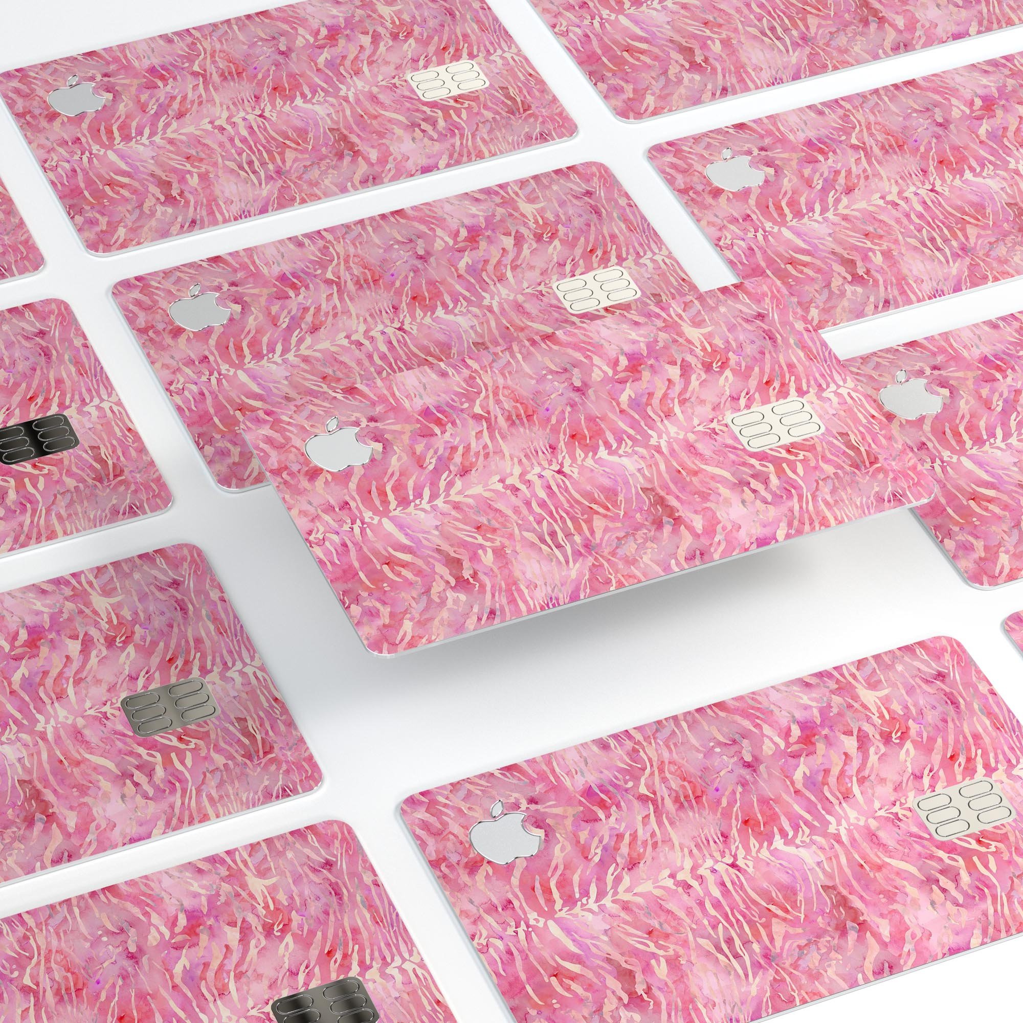 Pink Watercolor Tiger Pattern skin for Apple Card, showcasing vibrant colors and a stylish design.