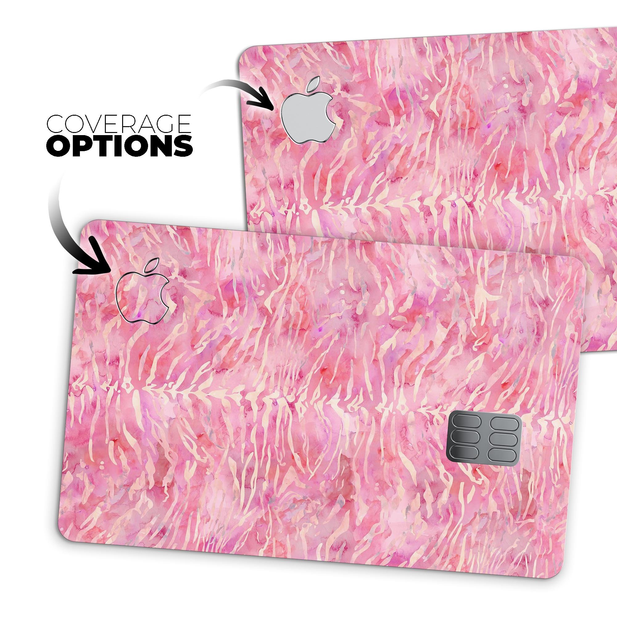 Pink Watercolor Tiger Pattern skin for Apple Card, showcasing vibrant colors and a stylish design.