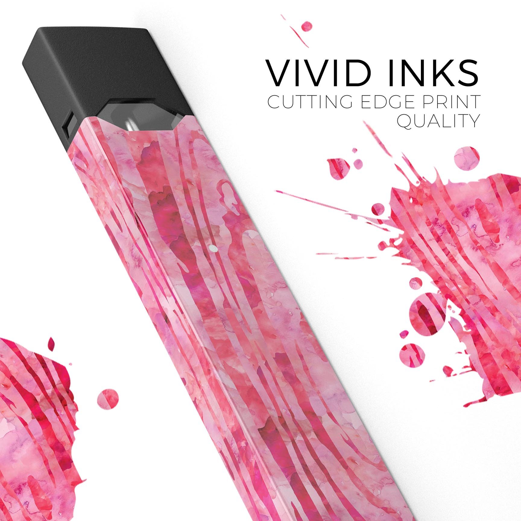 Pink Watercolor Woodgrain skin-wrap sticker designed for JUUL vaping device, showcasing vibrant colors and a woodgrain pattern.