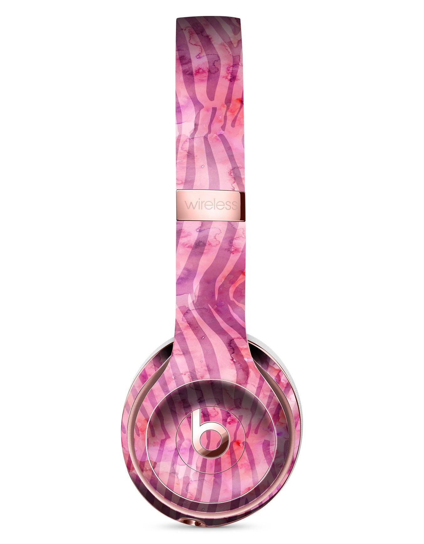 Pink Watercolor Zebra Pattern Skin Kit for Beats by Dre Solo 3 Wireless Headphones, showcasing vibrant colors and unique design.