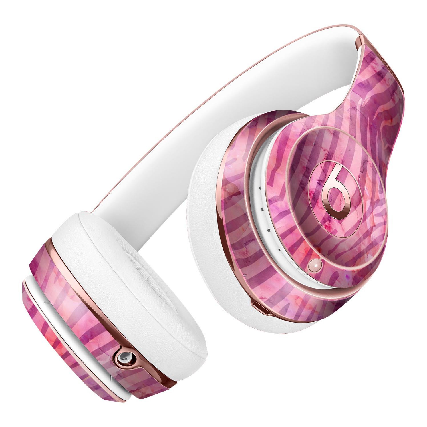 Pink Watercolor Zebra Pattern Skin Kit for Beats by Dre Solo 3 Wireless Headphones, showcasing vibrant colors and unique design.