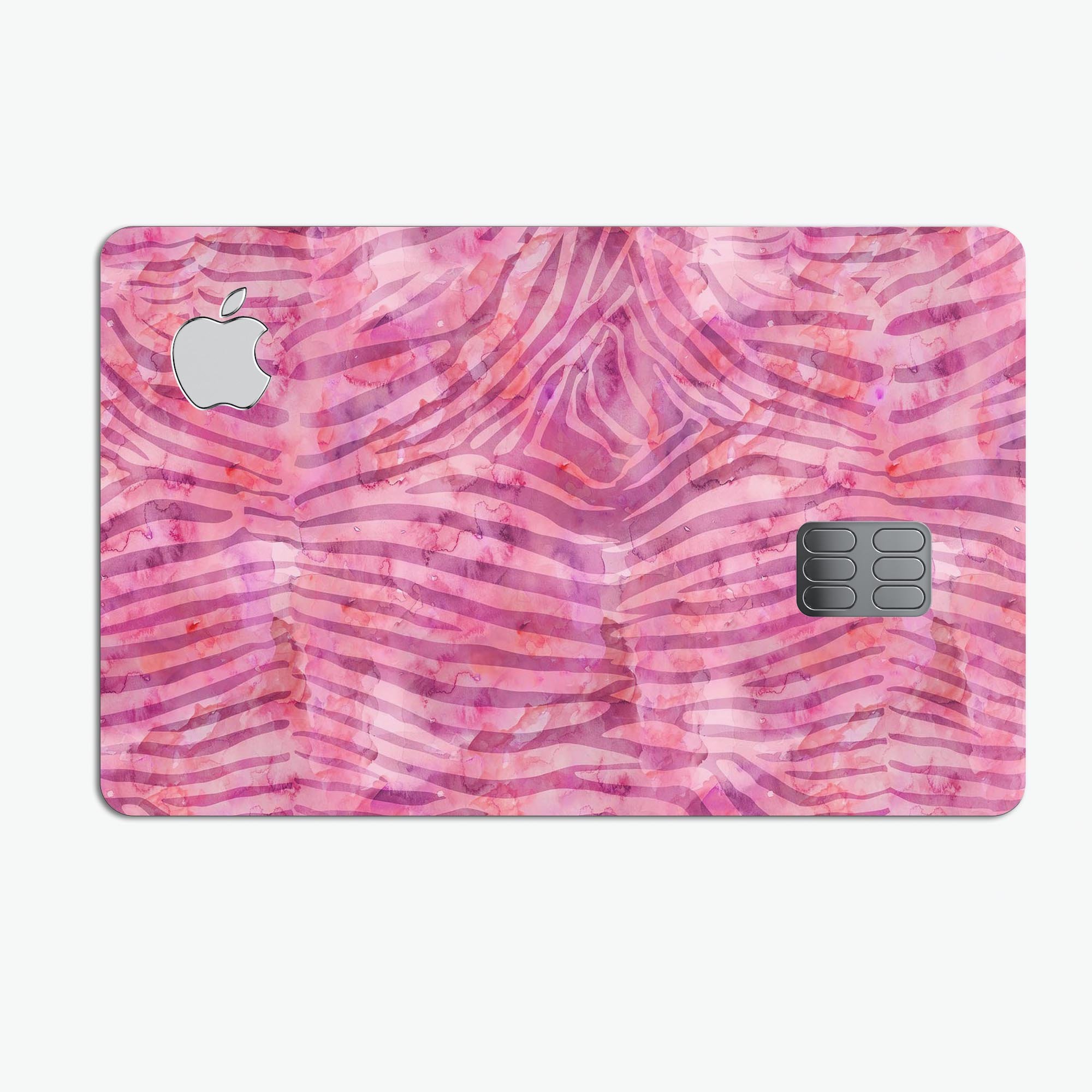 Pink Watercolor Zebra Pattern skin decal for Apple Card, showcasing vibrant colors and unique design.