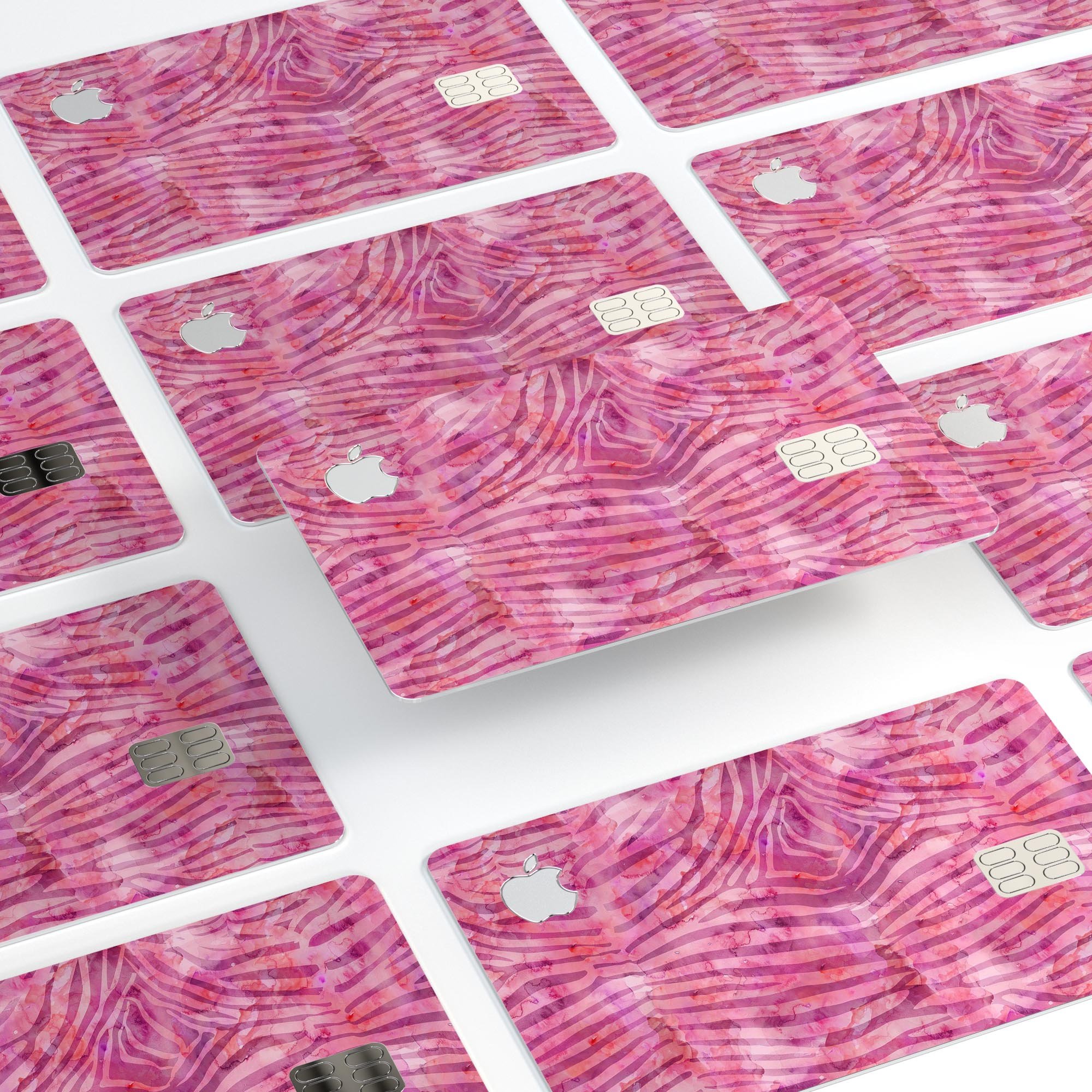 Pink Watercolor Zebra Pattern skin decal for Apple Card, showcasing vibrant colors and unique design.