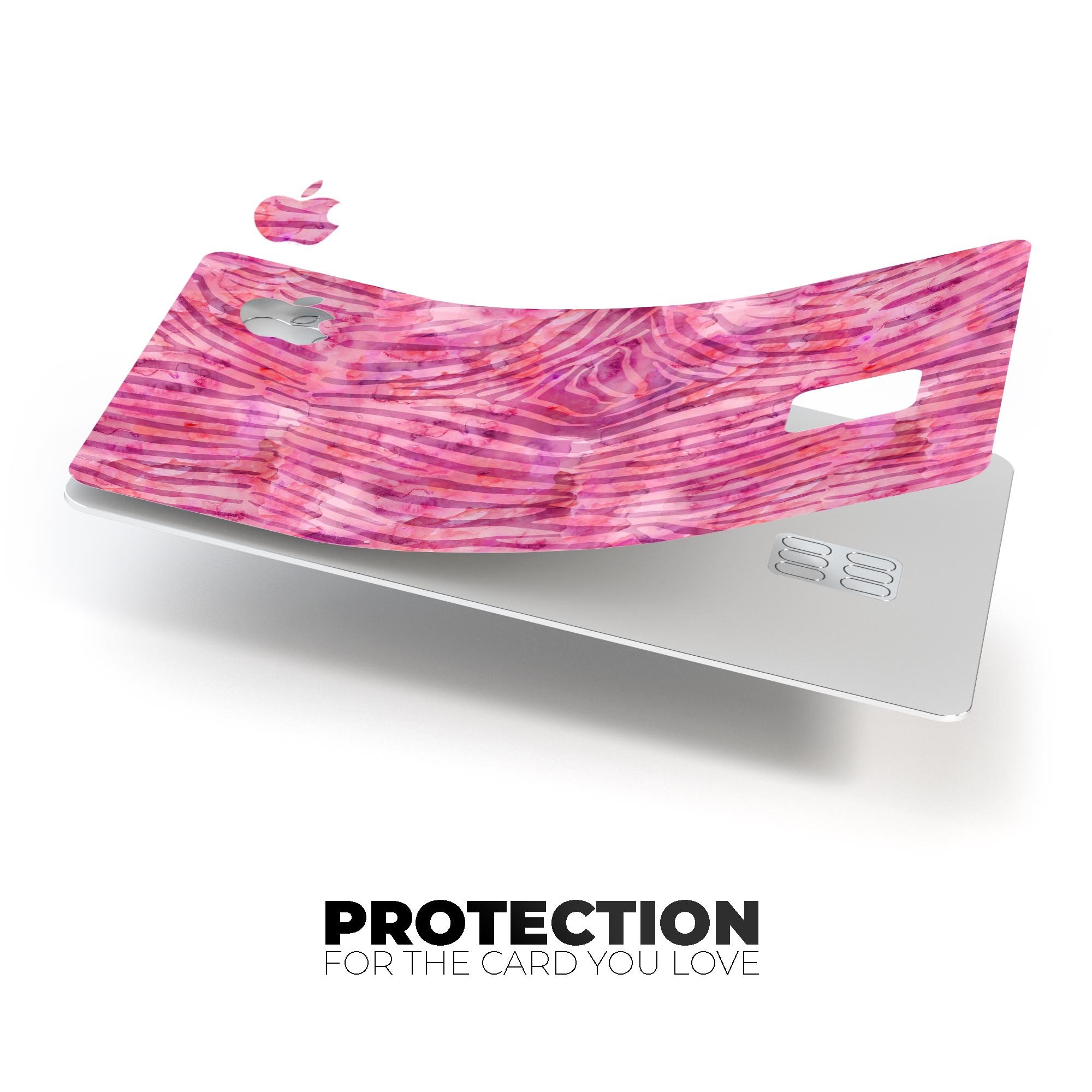 Pink Watercolor Zebra Pattern skin decal for Apple Card, showcasing vibrant colors and unique design.