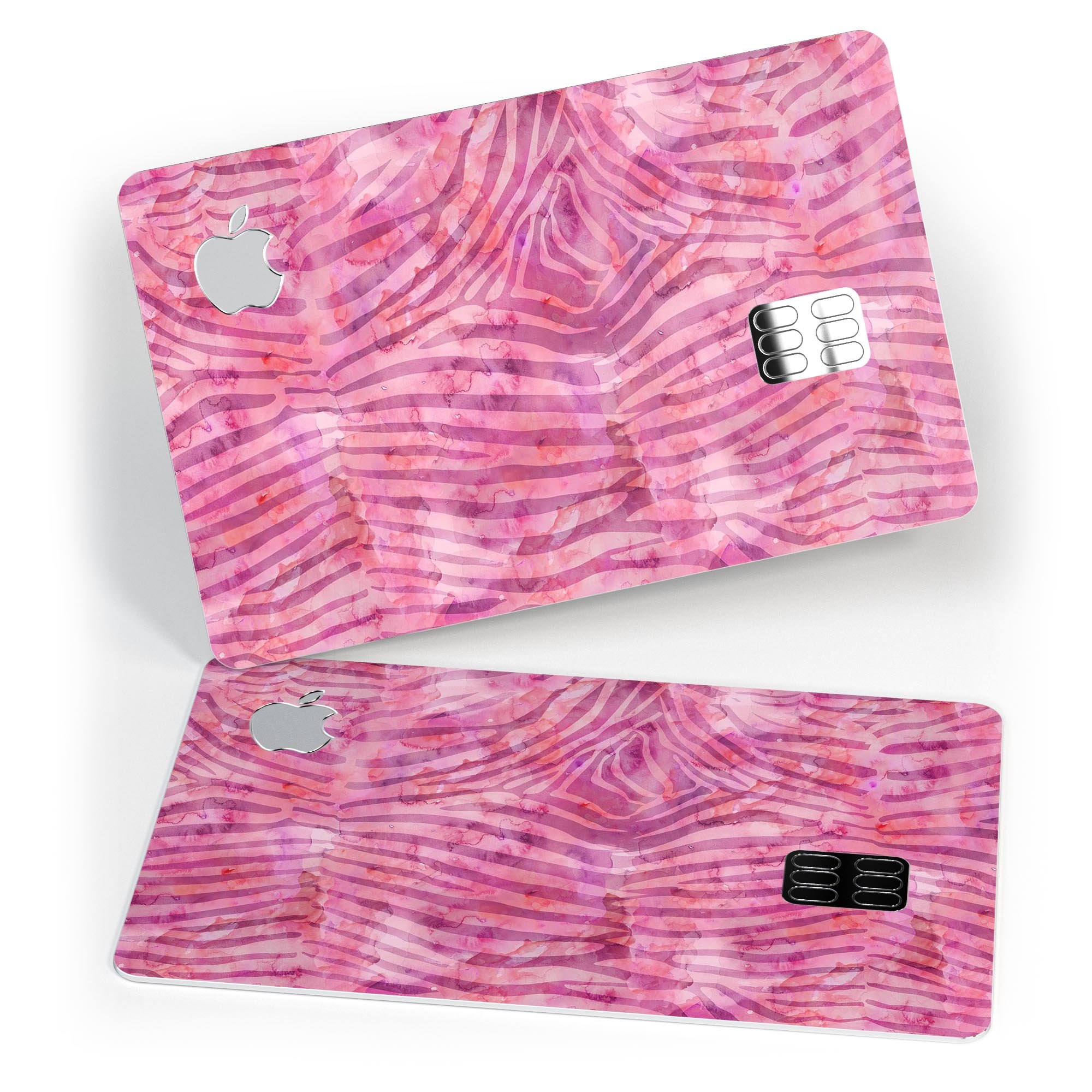 Pink Watercolor Zebra Pattern skin decal for Apple Card, showcasing vibrant colors and unique design.