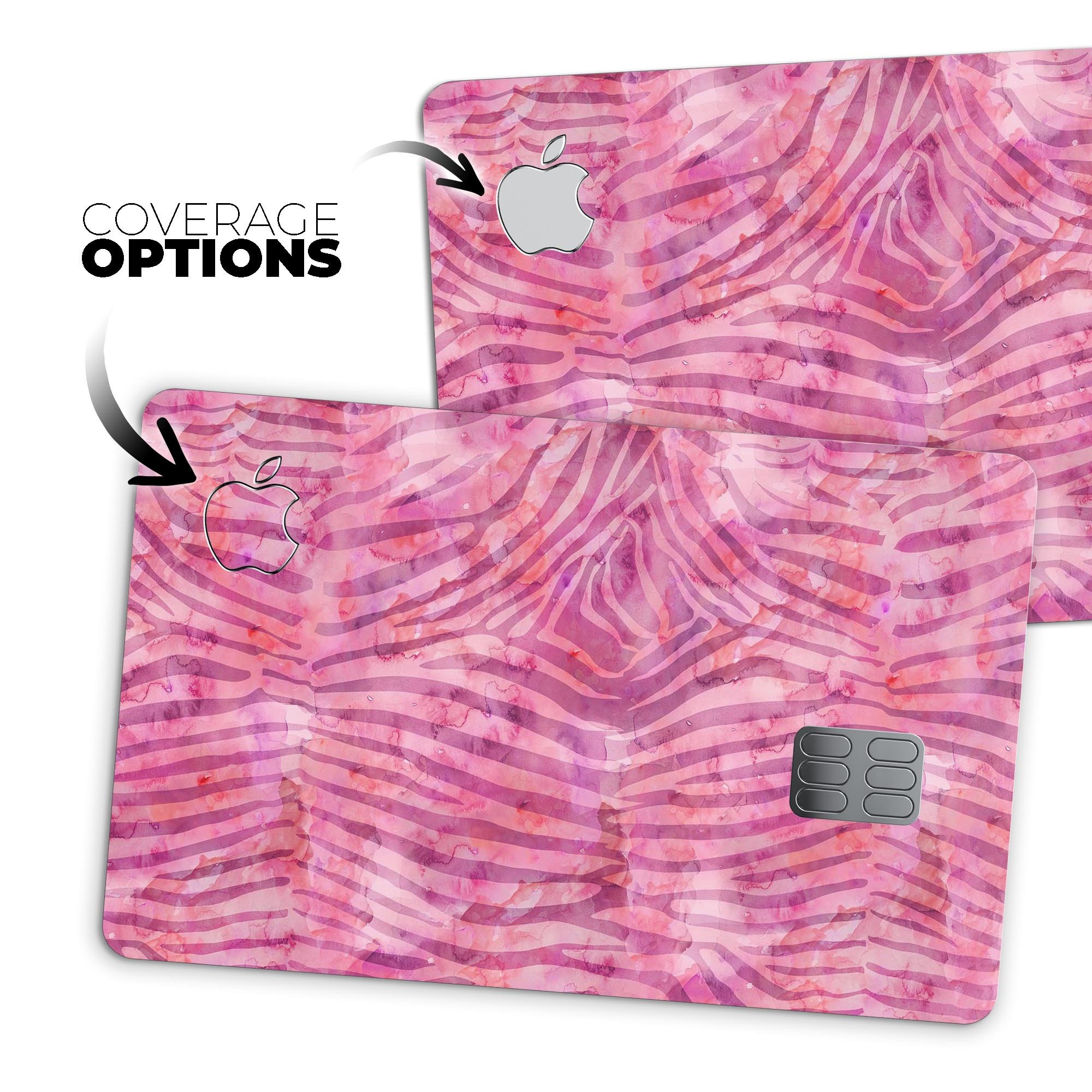 Pink Watercolor Zebra Pattern skin decal for Apple Card, showcasing vibrant colors and unique design.