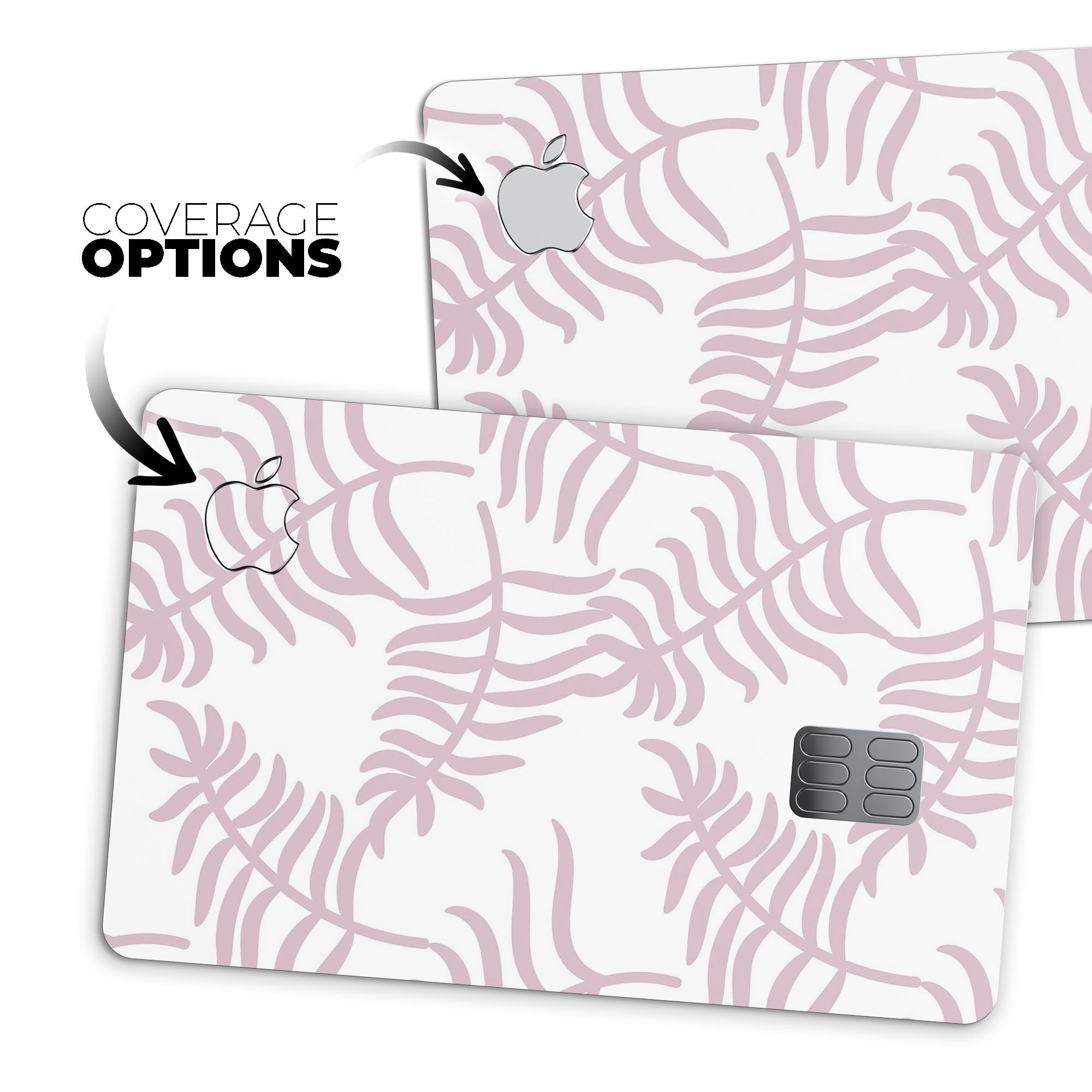 Pink Wavy Leaves Pattern decal skin for Apple Card, showcasing vibrant colors and a stylish design.