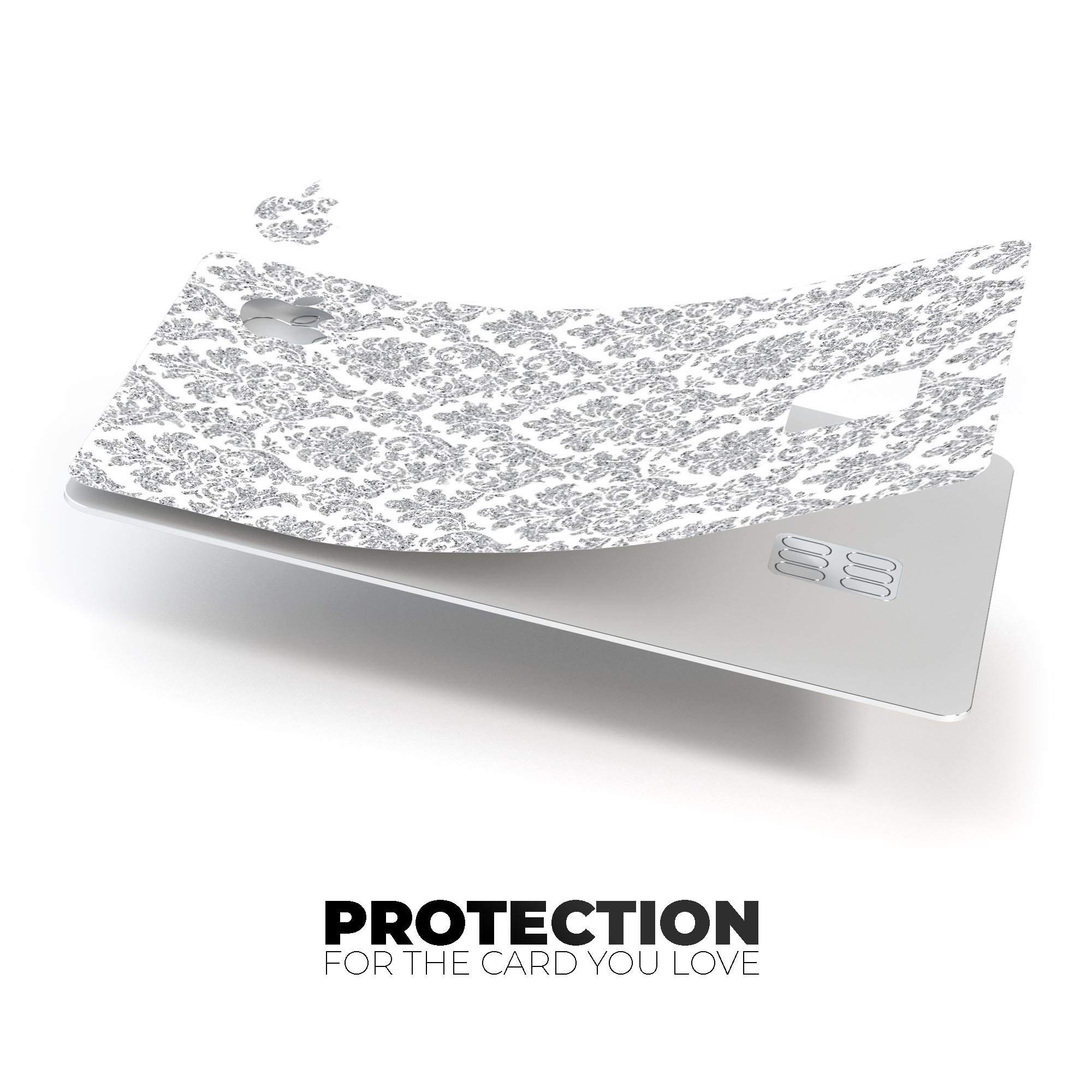 Pink and Silver Glitter Premium Protective Decal for Apple Card, showcasing a stylish damask design.