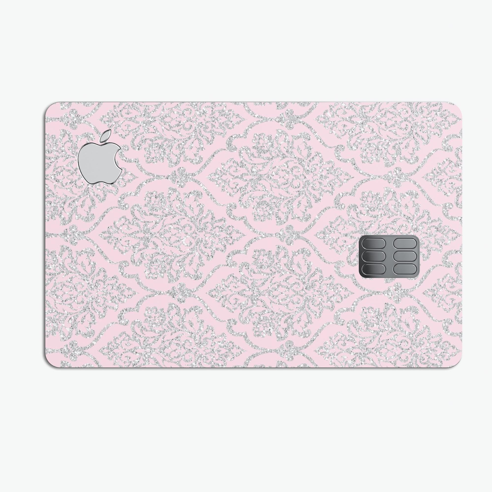 Pink and Silver Glitter Premium Protective Decal for Apple Card, showcasing its elegant design and high-quality finish.