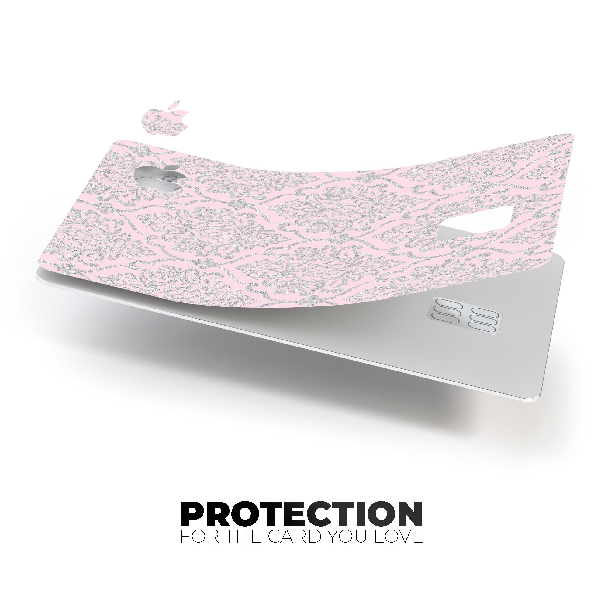 Pink and Silver Glitter Premium Protective Decal for Apple Card, showcasing its elegant design and high-quality finish.