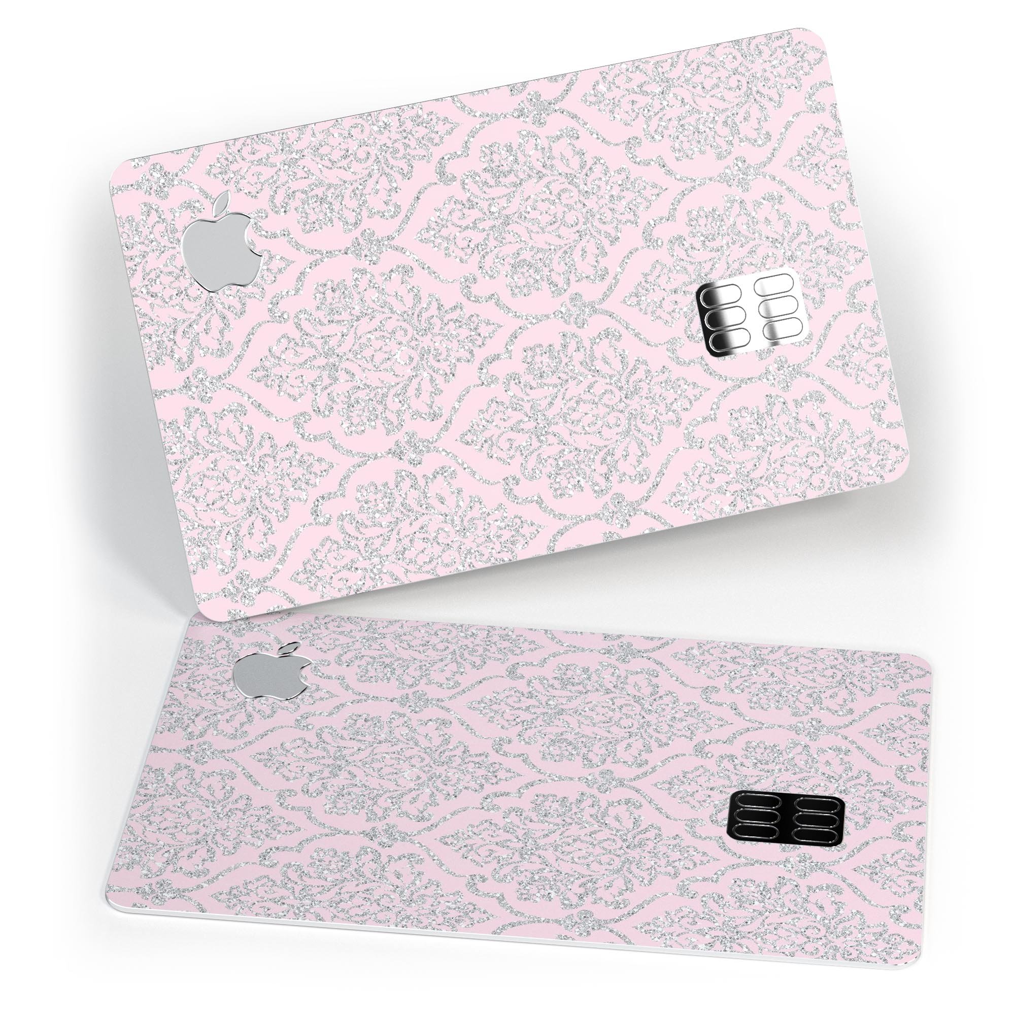 Pink and Silver Glitter Premium Protective Decal for Apple Card, showcasing its elegant design and high-quality finish.