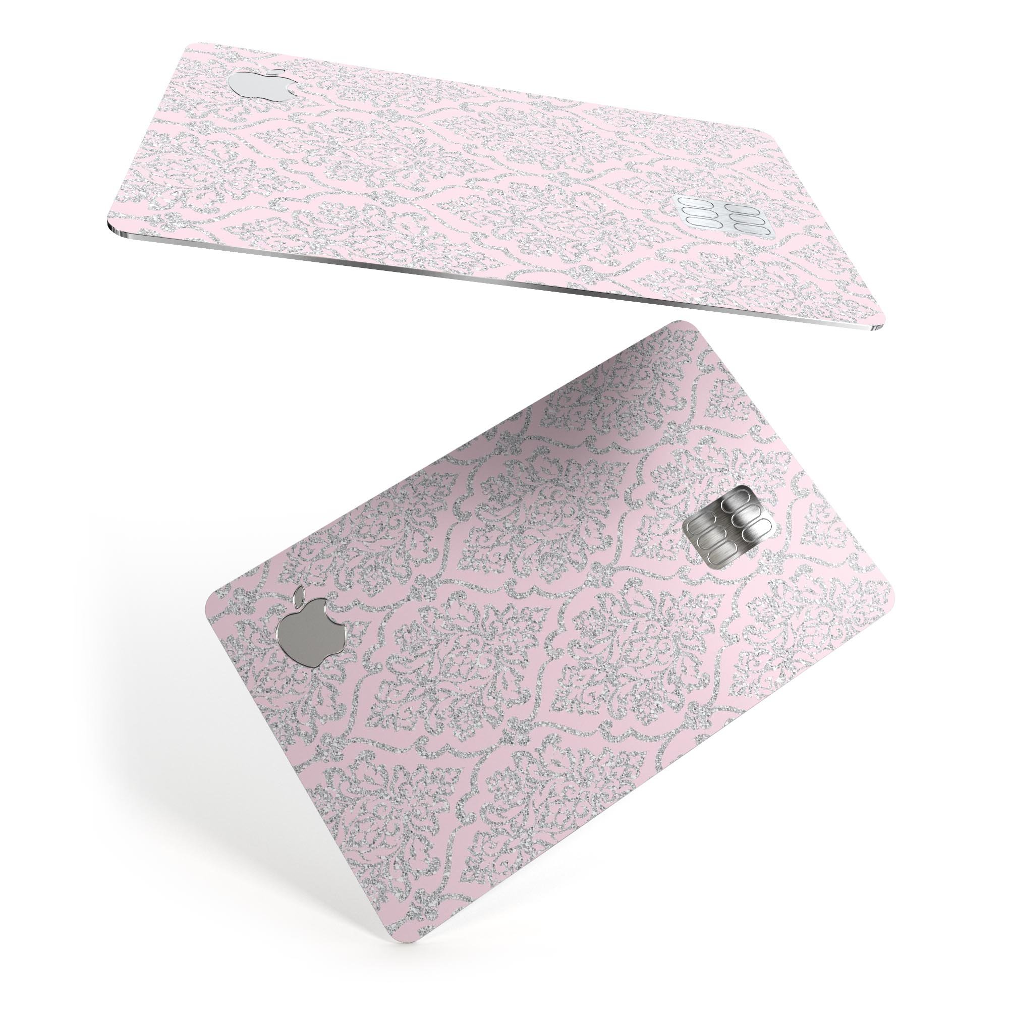 Pink and Silver Glitter Premium Protective Decal for Apple Card, showcasing its elegant design and high-quality finish.