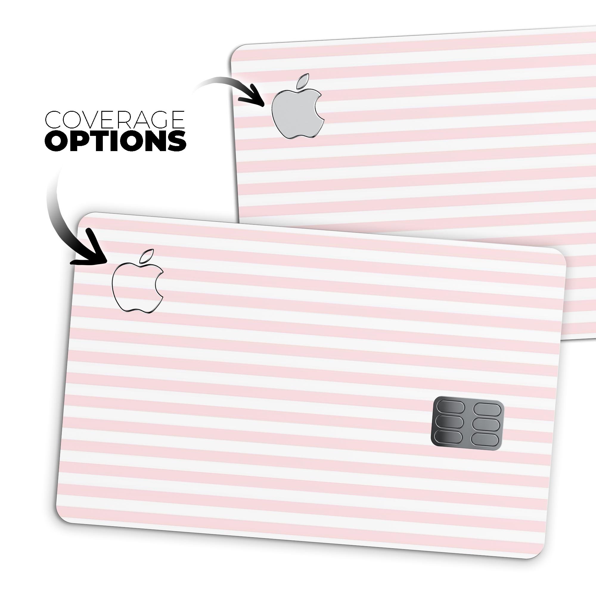 Pink and Silver Glitter Premium Protective Decal for Apple Card, showcasing vibrant stripes and a glossy finish.