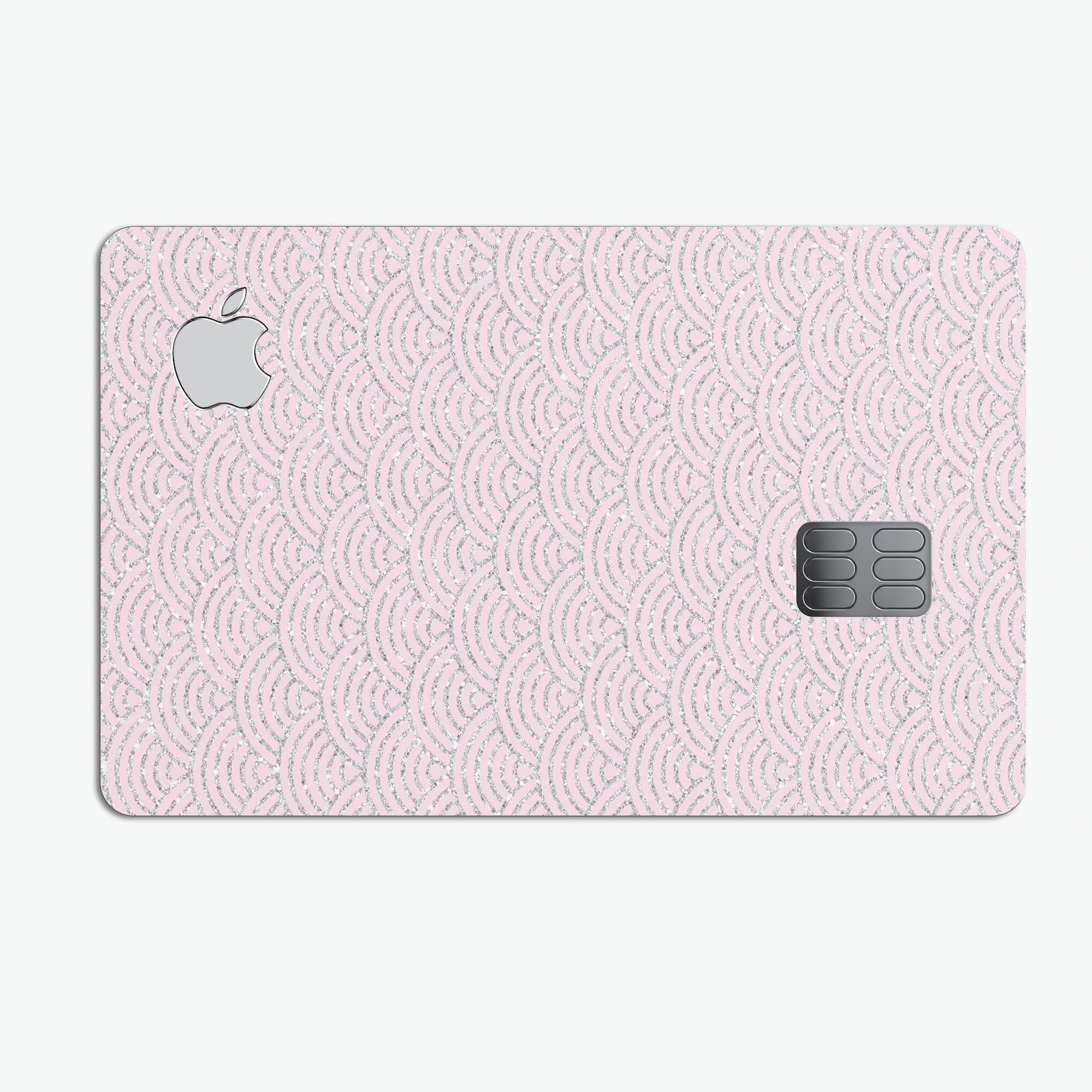 Pink and Silver Glitter Premium Protective Decal for Apple Card, showcasing a stylish design with scales pattern.