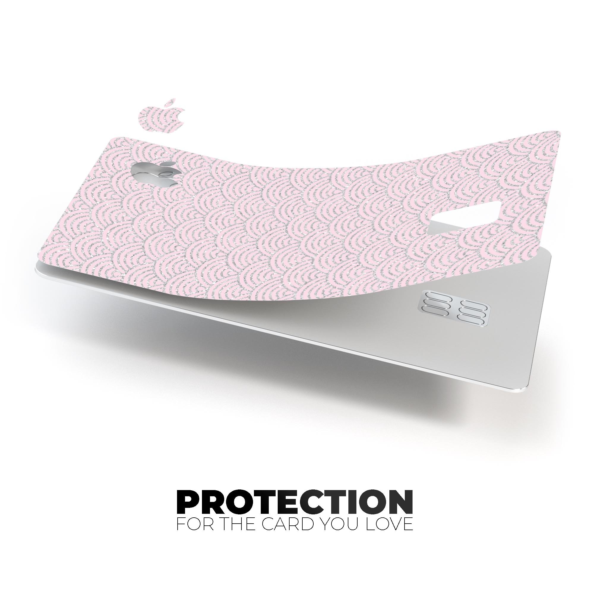 Pink and Silver Glitter Premium Protective Decal for Apple Card, showcasing a stylish design with scales pattern.