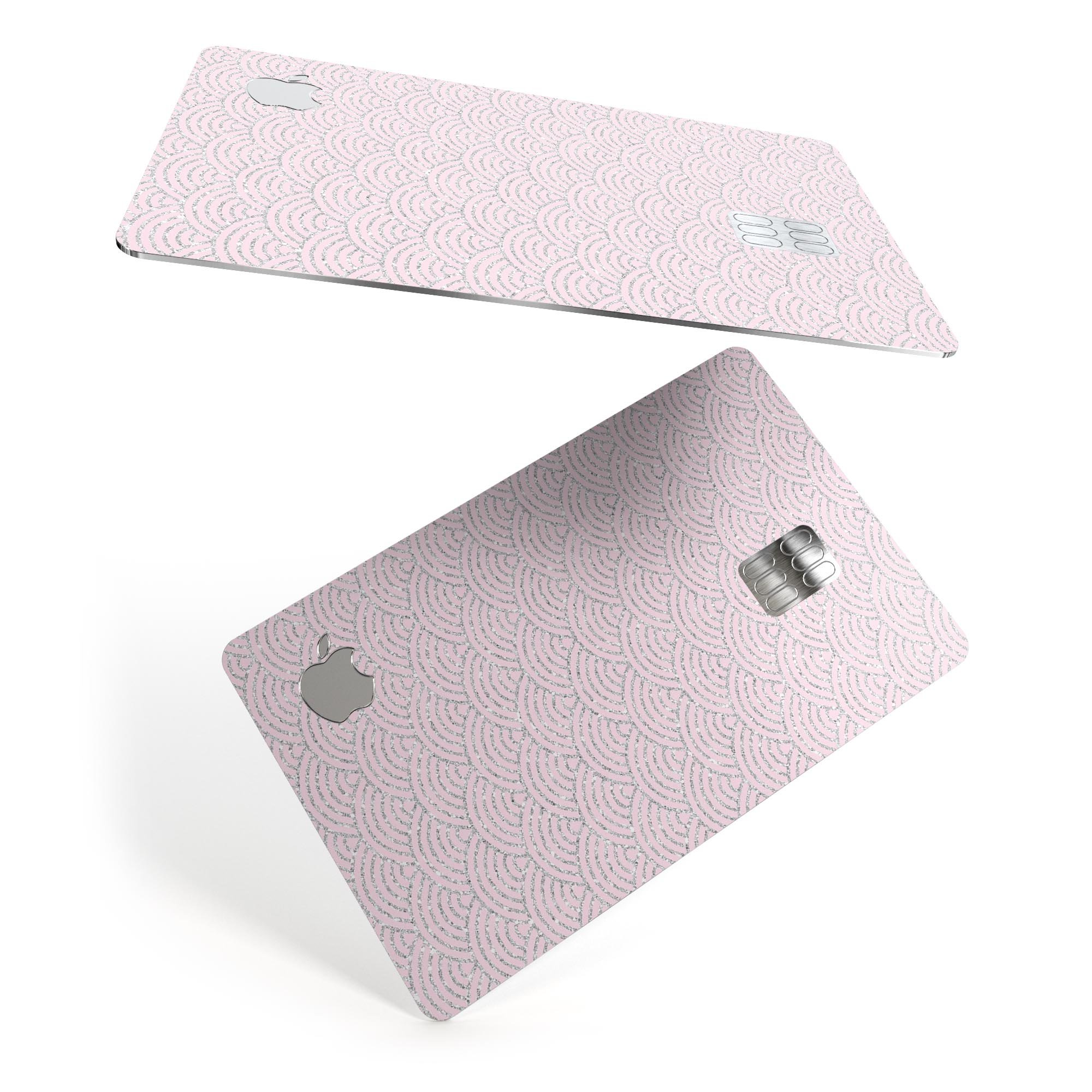 Pink and Silver Glitter Premium Protective Decal for Apple Card, showcasing a stylish design with scales pattern.