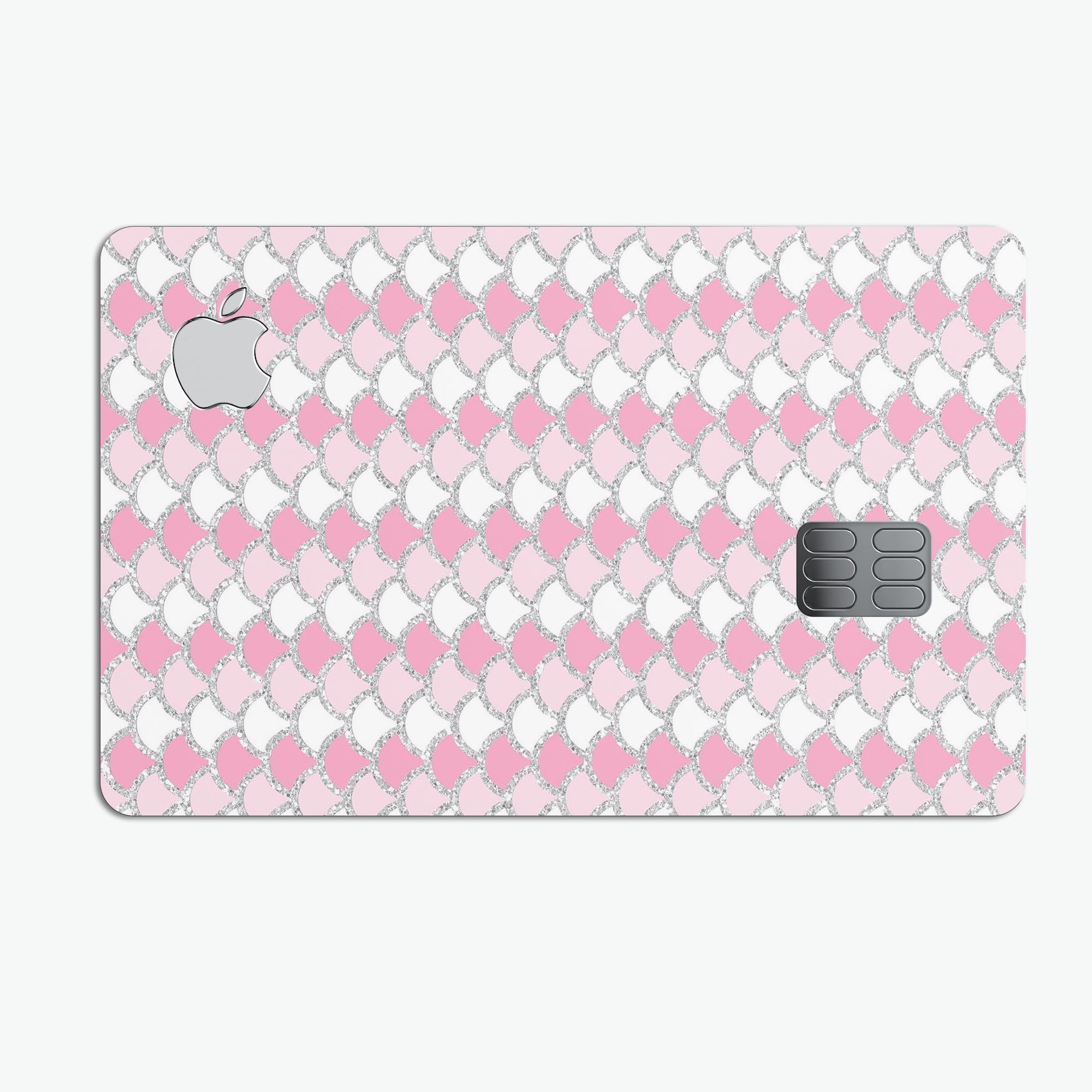 Pink and Silver Glitter 0008 Scales Premium Protective Decal for Apple Card, showcasing its vibrant design and protective features.