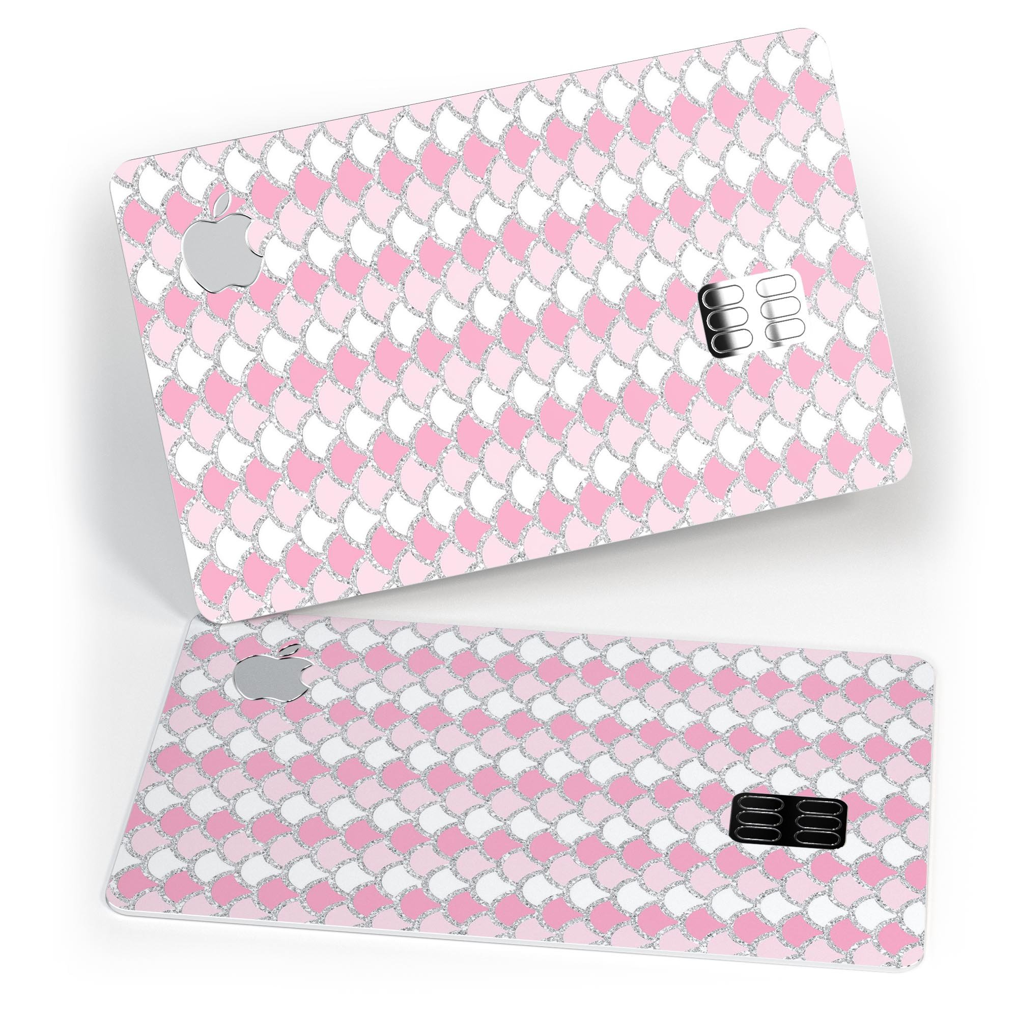 Pink and Silver Glitter 0008 Scales Premium Protective Decal for Apple Card, showcasing its vibrant design and protective features.