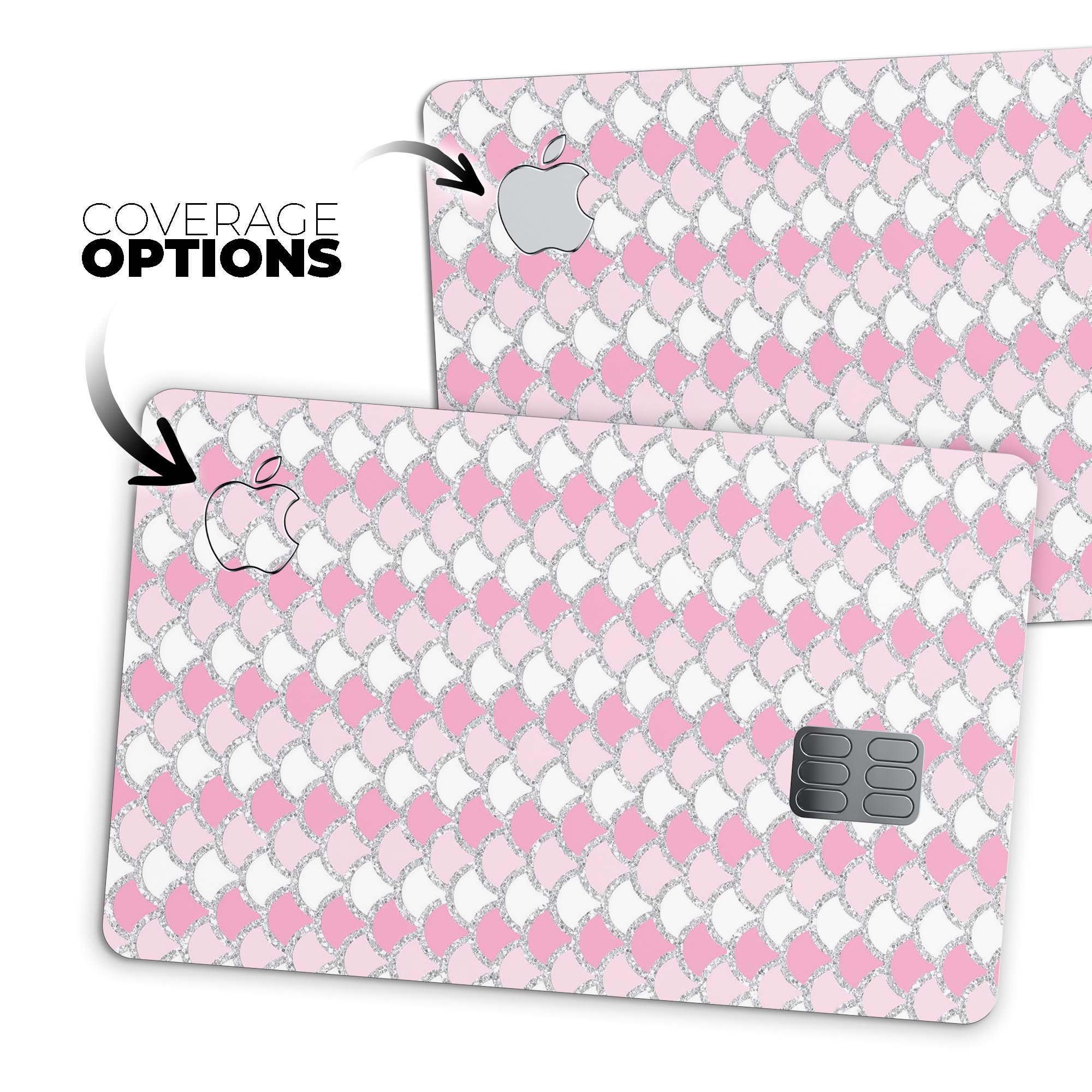 Pink and Silver Glitter 0008 Scales Premium Protective Decal for Apple Card, showcasing its vibrant design and protective features.