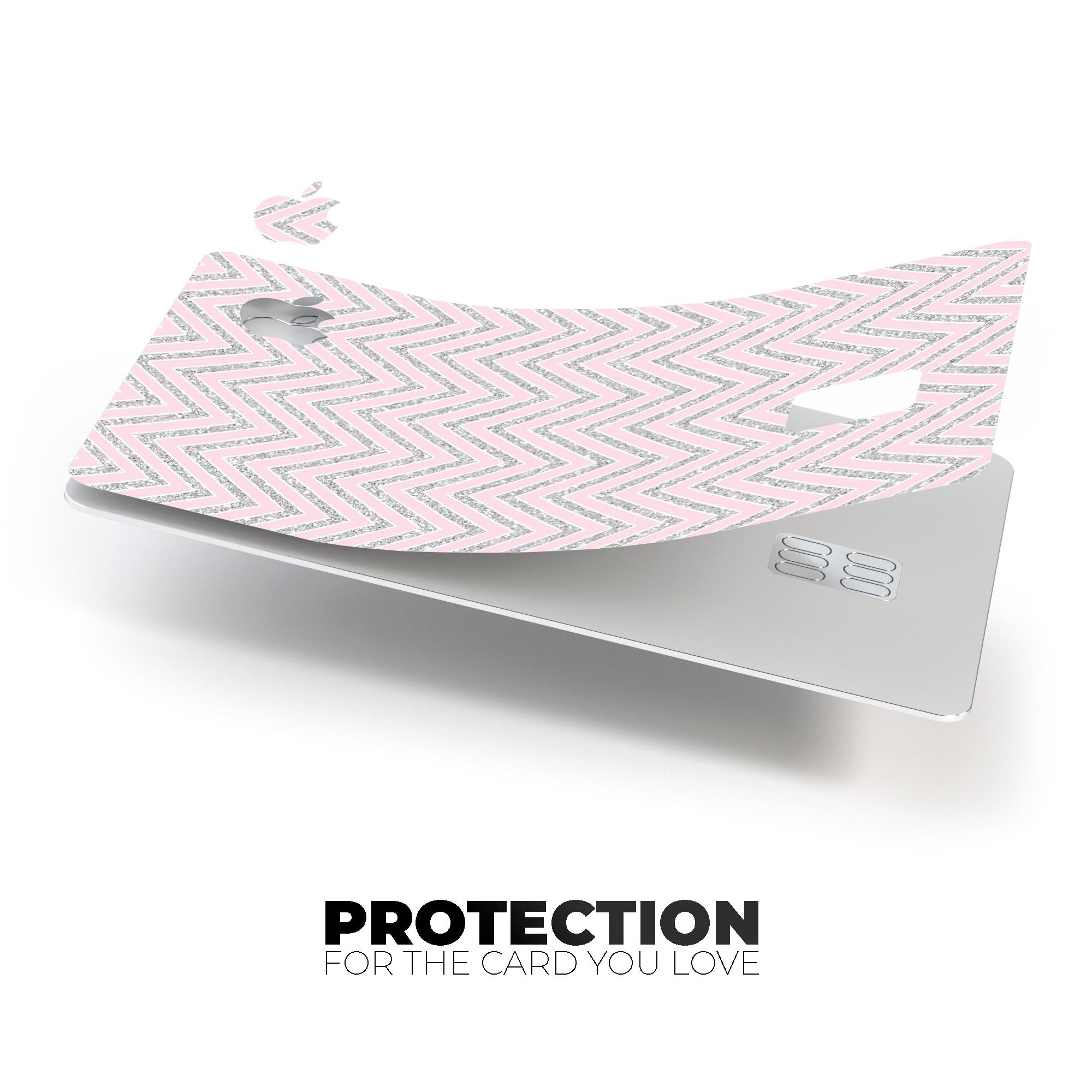 Pink and Silver Glitter 0009 Chevron Premium Protective Decal for Apple Card, showcasing its vibrant design and protective features.