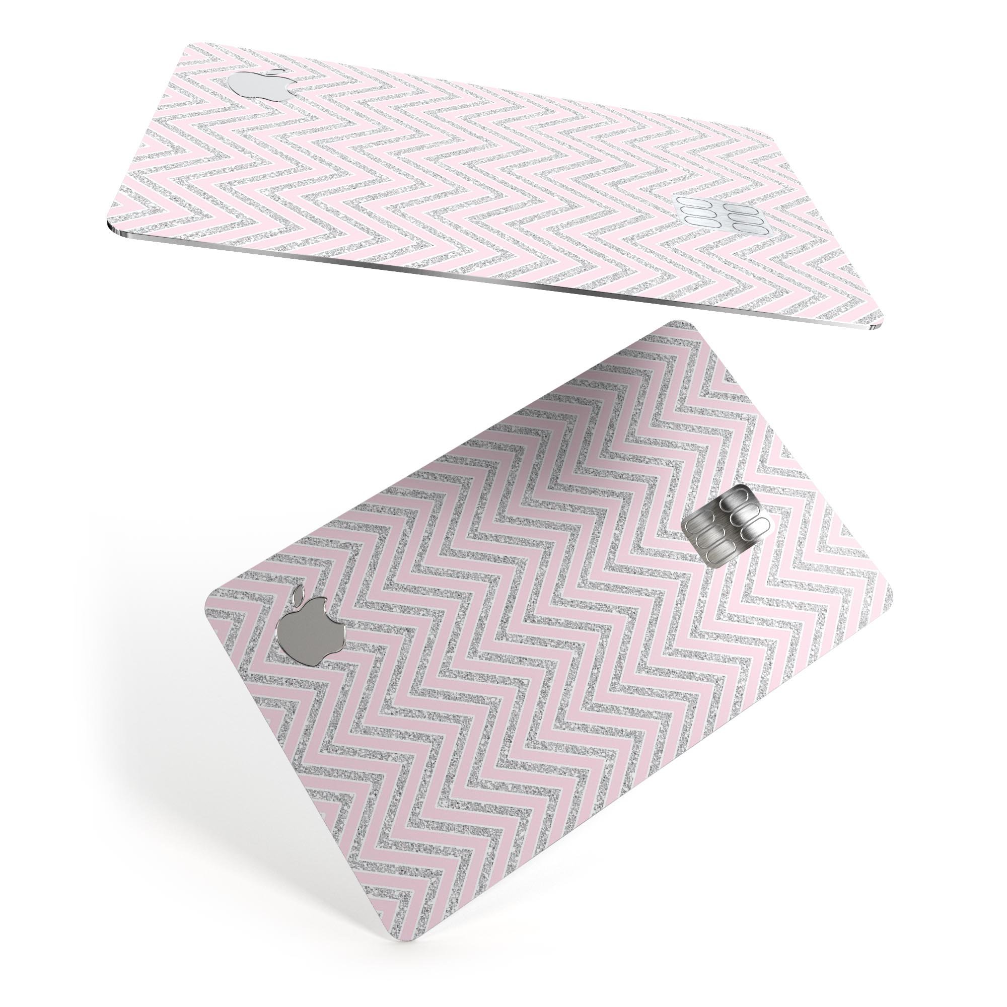 Pink and Silver Glitter 0009 Chevron Premium Protective Decal for Apple Card, showcasing its vibrant design and protective features.