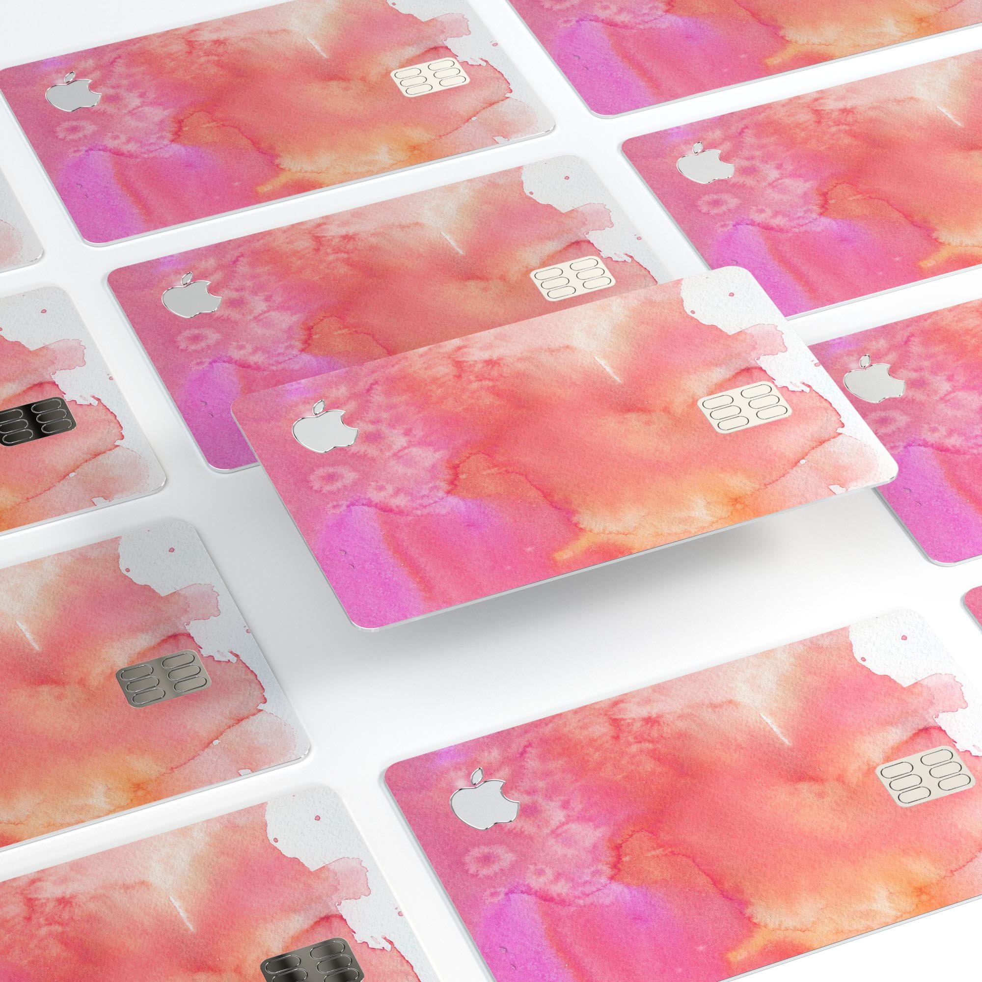 Pinkish 1102 Absorbed Watercolor Texture decal for Apple Card, showcasing vibrant colors and premium vinyl material.