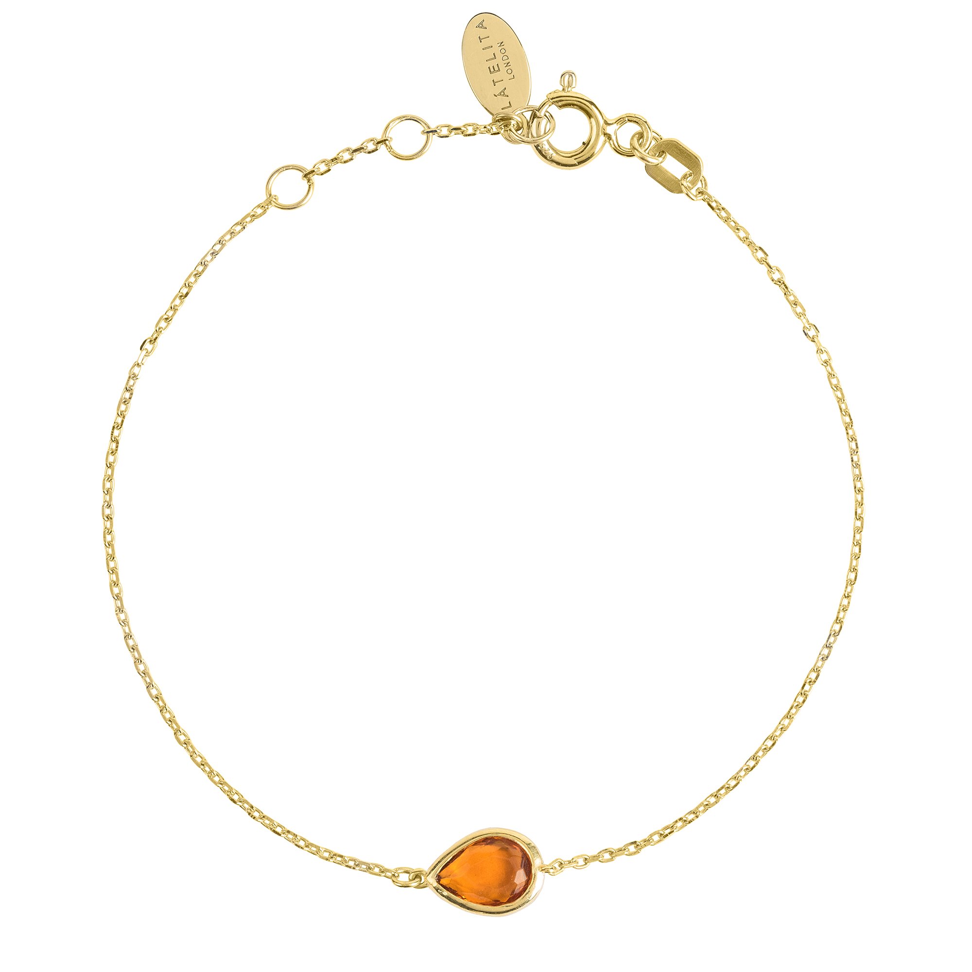 Pisa Mini Teardrop Bracelet in Gold with Citrine gemstone, featuring a delicate design on a fine chain.