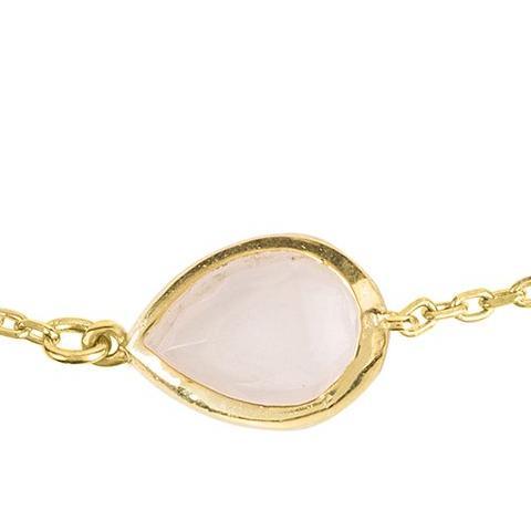 Pisa Mini Teardrop Bracelet featuring a delicate gold chain and rose quartz gemstone, elegantly designed for everyday wear.