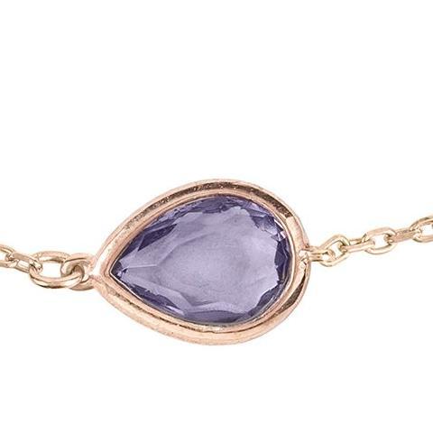 Pisa Mini Teardrop Bracelet in Rosegold with Amethyst gemstone on a fine chain, showcasing its delicate design and adjustable features.