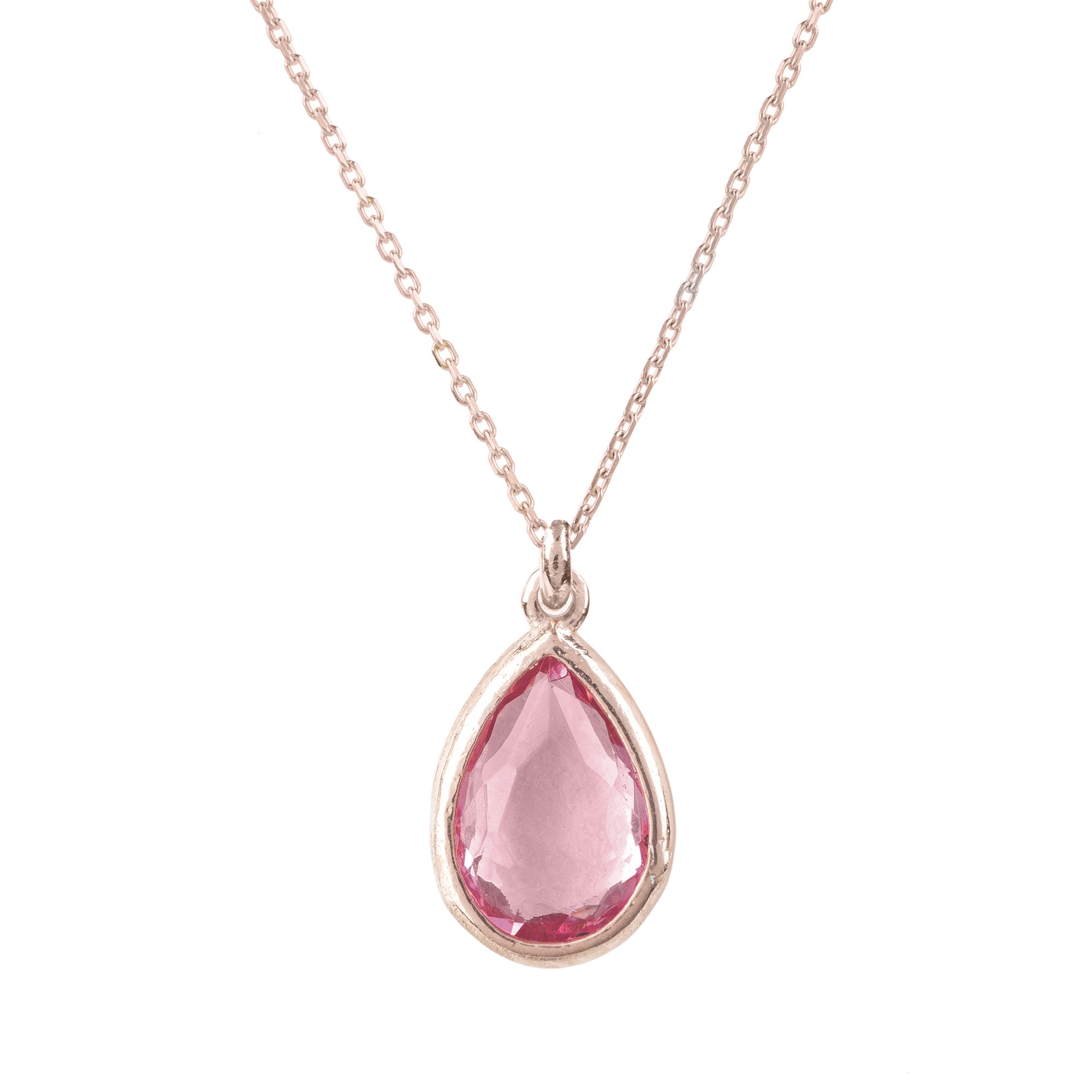 Pisa Mini Teardrop Necklace in Rosegold featuring a petite Pink Tourmaline gemstone on a fine chain.