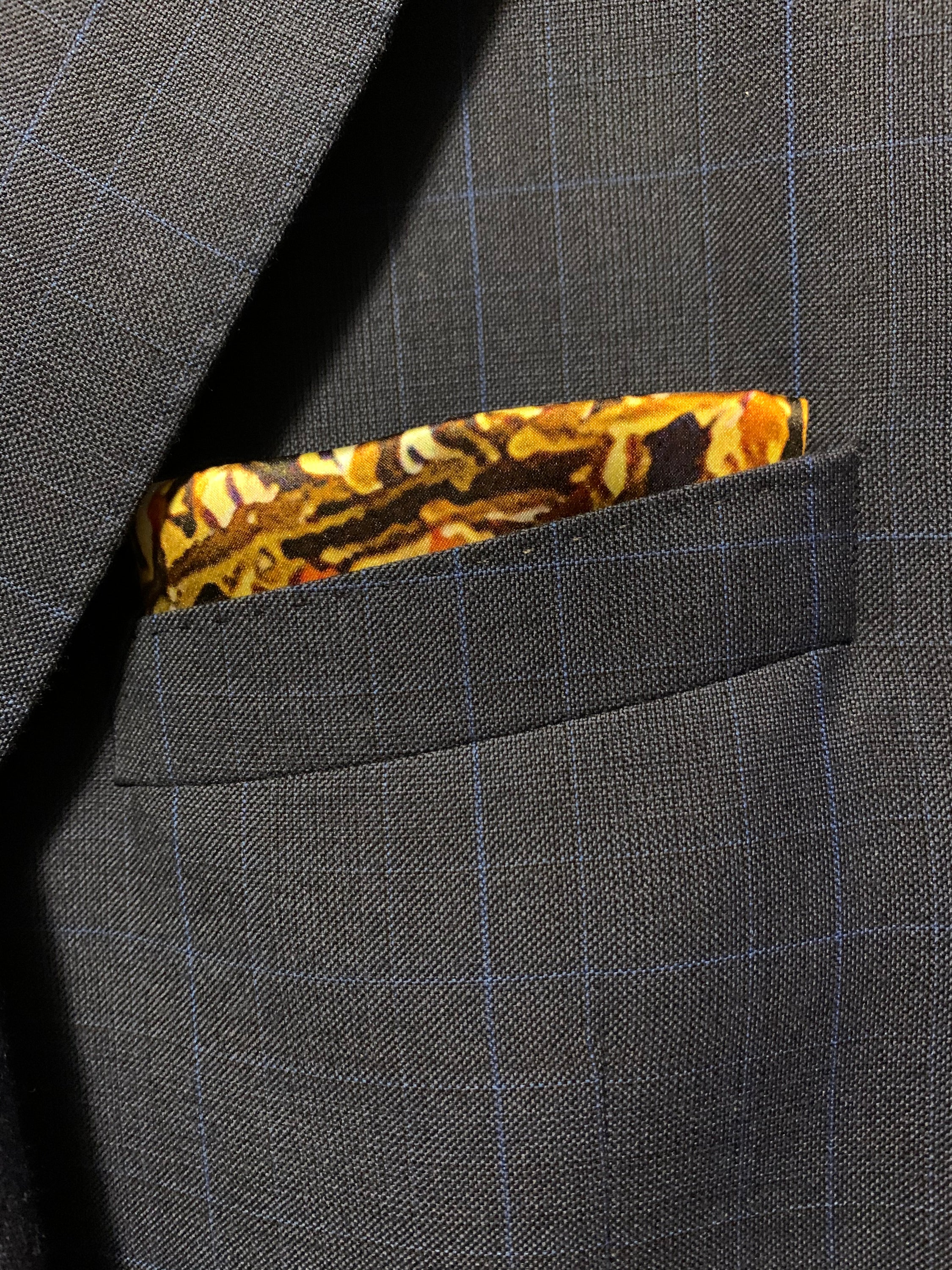 Plaza Mayor de Madrid Pocket Square featuring intricate designs inspired by Spanish culture.