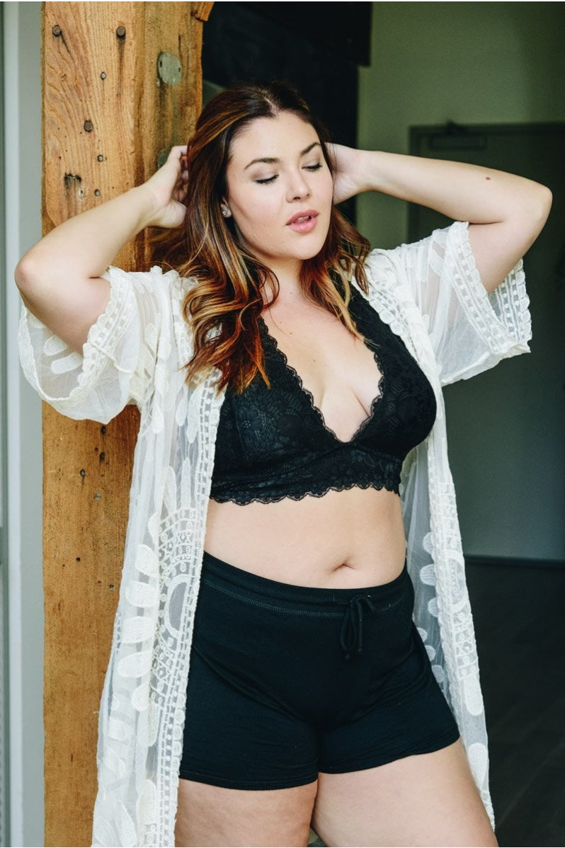 Plus Halter Top Bralette in extended sizes, featuring a three-prong fastener and wide banding for comfort and support.